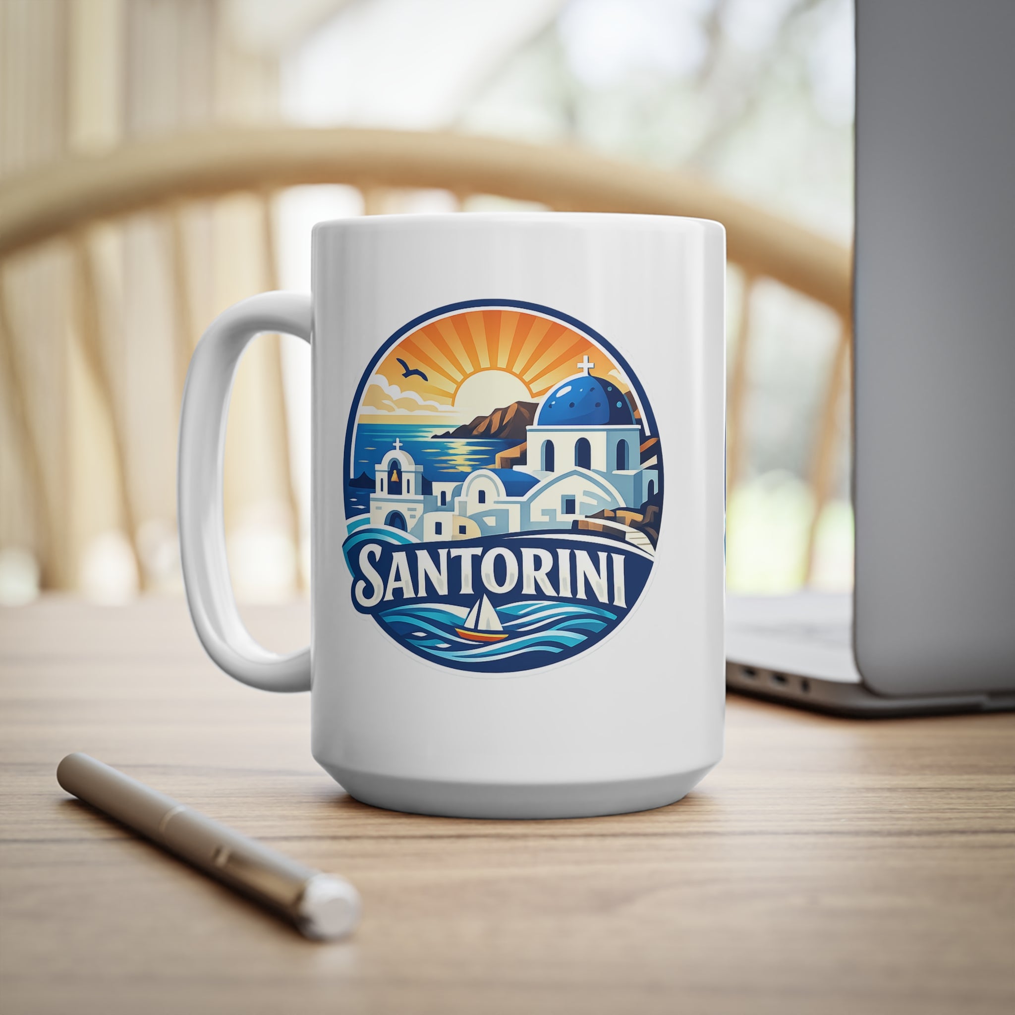 Santorini Ceramic Coffee Mug — Greece Travel Souvenir 11oz/15oz