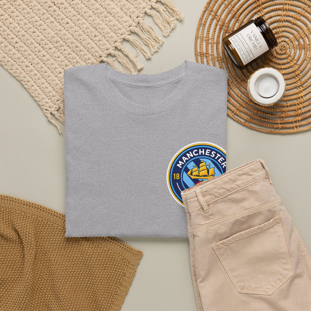 Manchester City Inspired Crest T‑Shirt – Circular Badge Chest Logo Tee