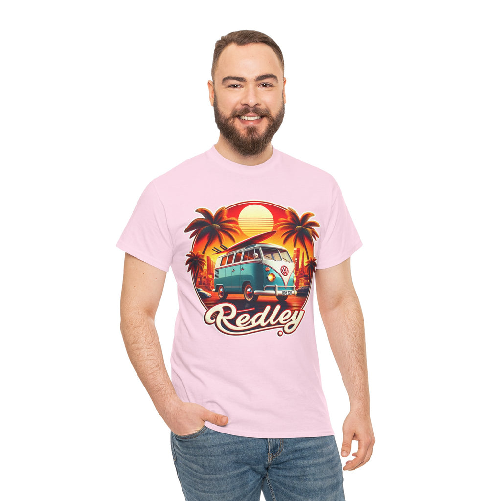 Vintage Surf Van T-Shirt – Retro Beach Sunset Tee with 'Redley' Script