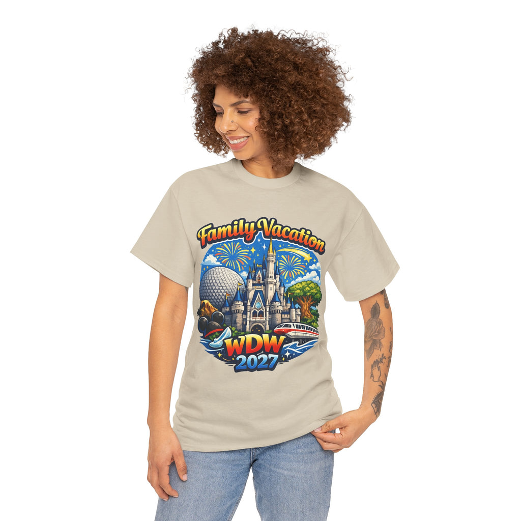 Family Vacation WDW 2027 T-Shirt – Disney Park Castle & Fireworks Vacation Tee
