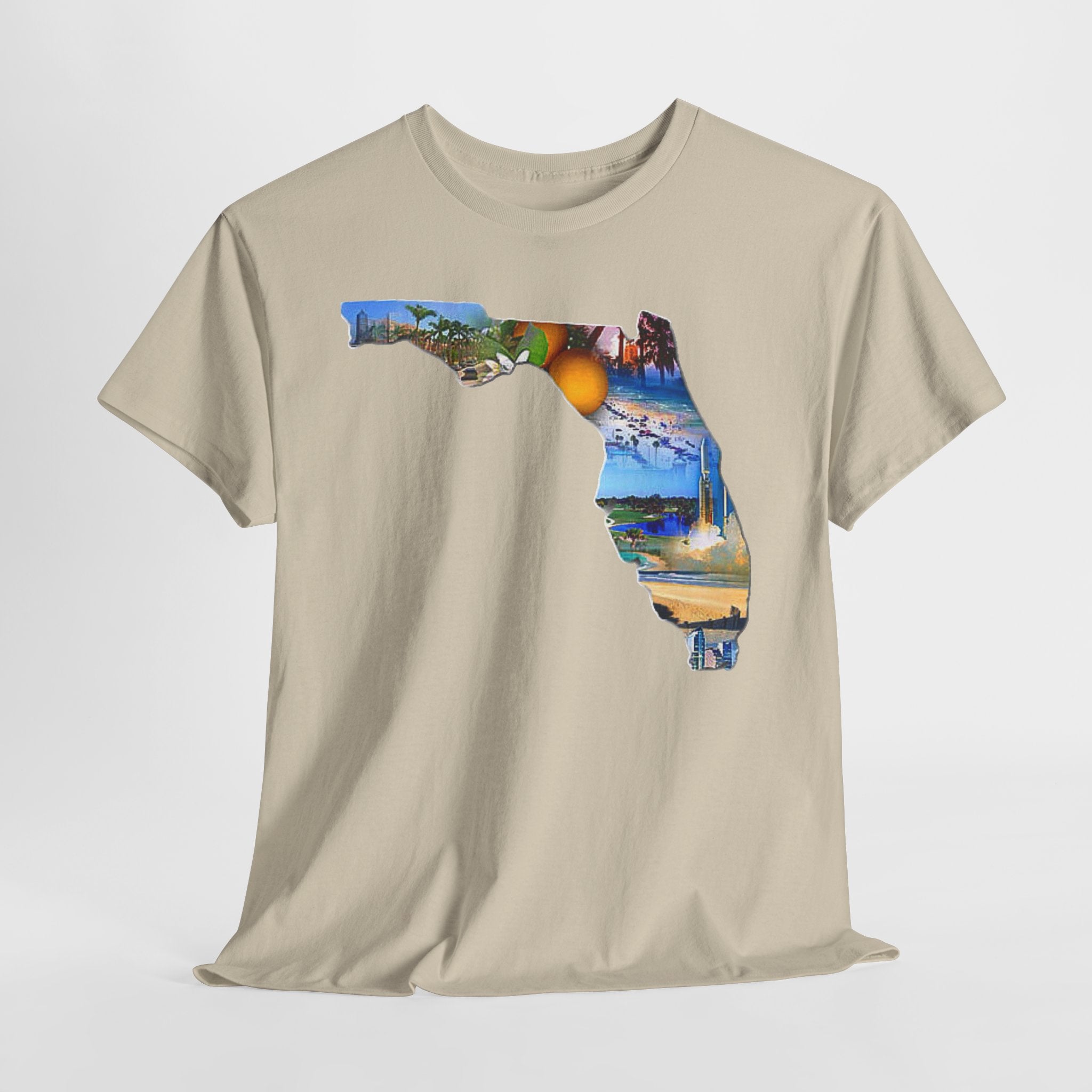 Florida State Shape T-Shirt — Scenic Beach & Sunset Map Tee