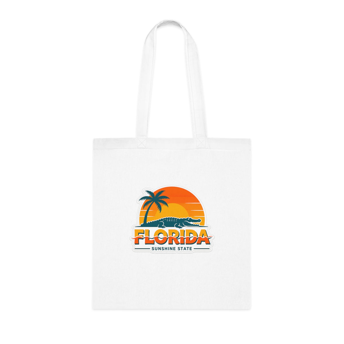 Florida Sunshine State Palm Tree Tote Bag — Retro Beach Sunset Cotton Tote