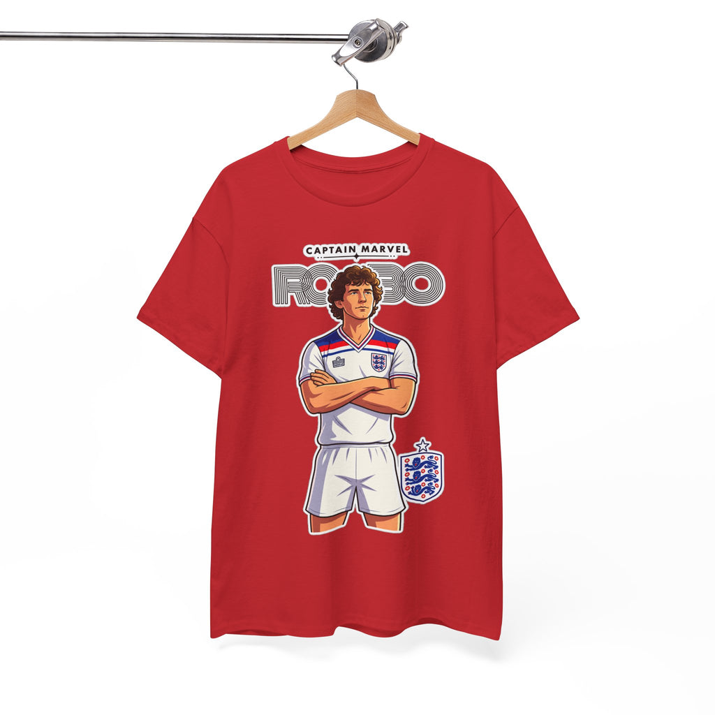 Bryan Robson Retro England Football Cotton T-Shirt / Tee — "Captain Marvel" Soccer Player Graphic