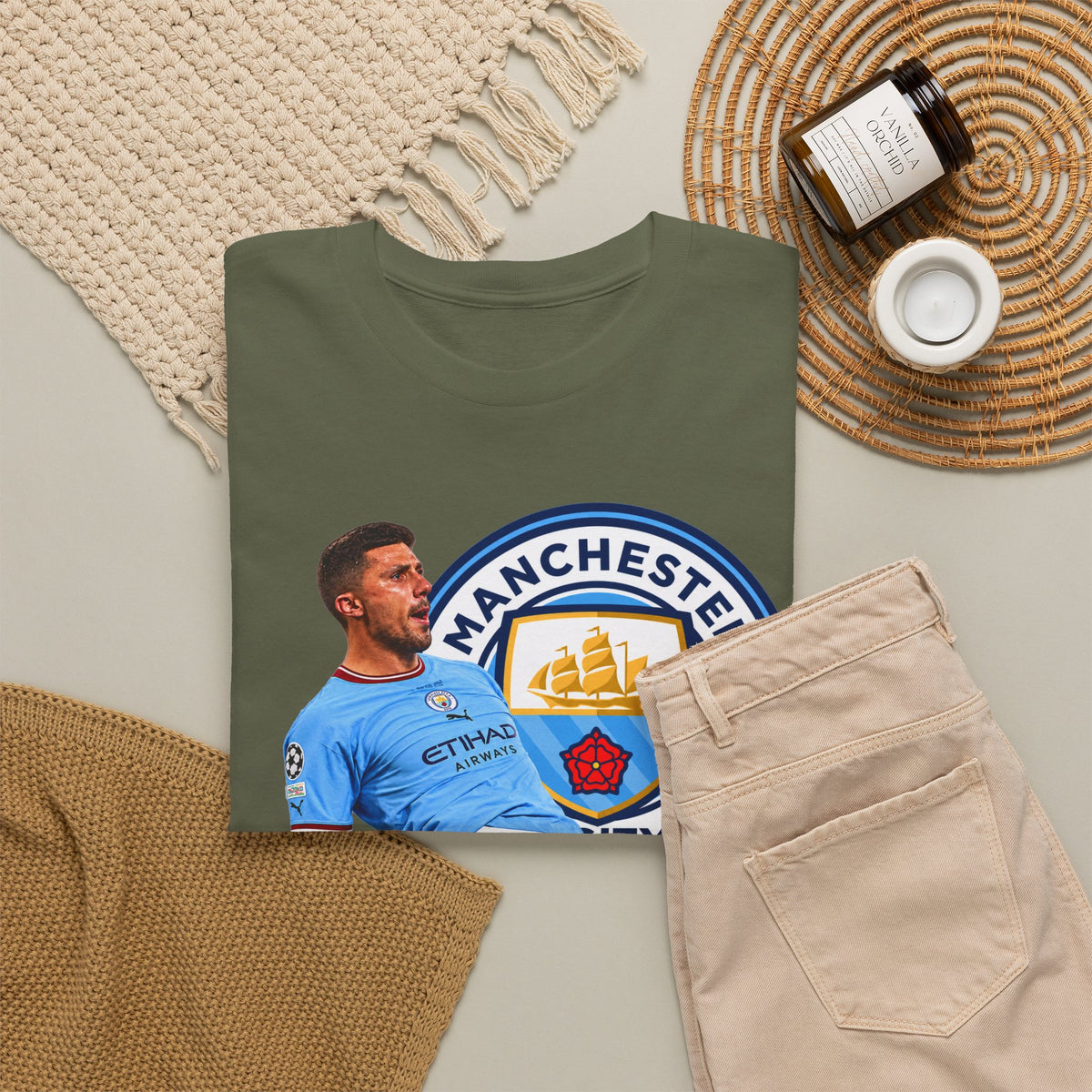 Rodri Manchester City Legend Cotton T-Shirt – Celebratory Slide Graphic Tee