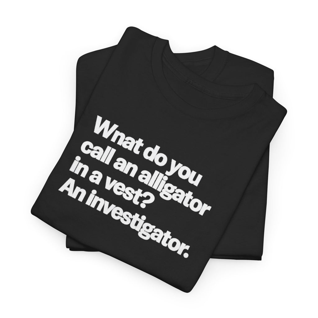 What do you call an Alligator White Minimalist Funny Tee — Subtle Embossed Text Casual T-Shirt
