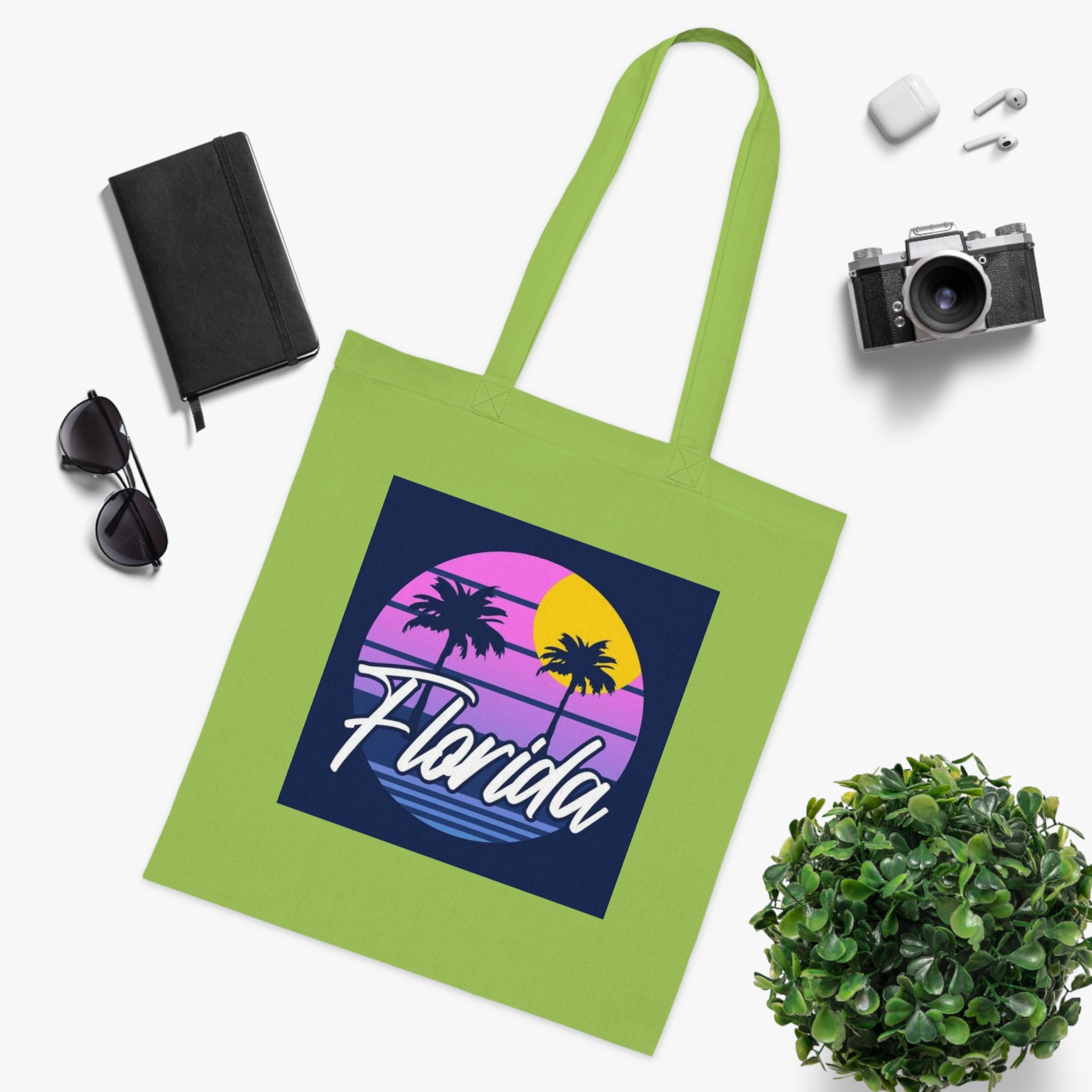 Florida Sunset Palm Tote Bag — Retro Beach Cotton Tote