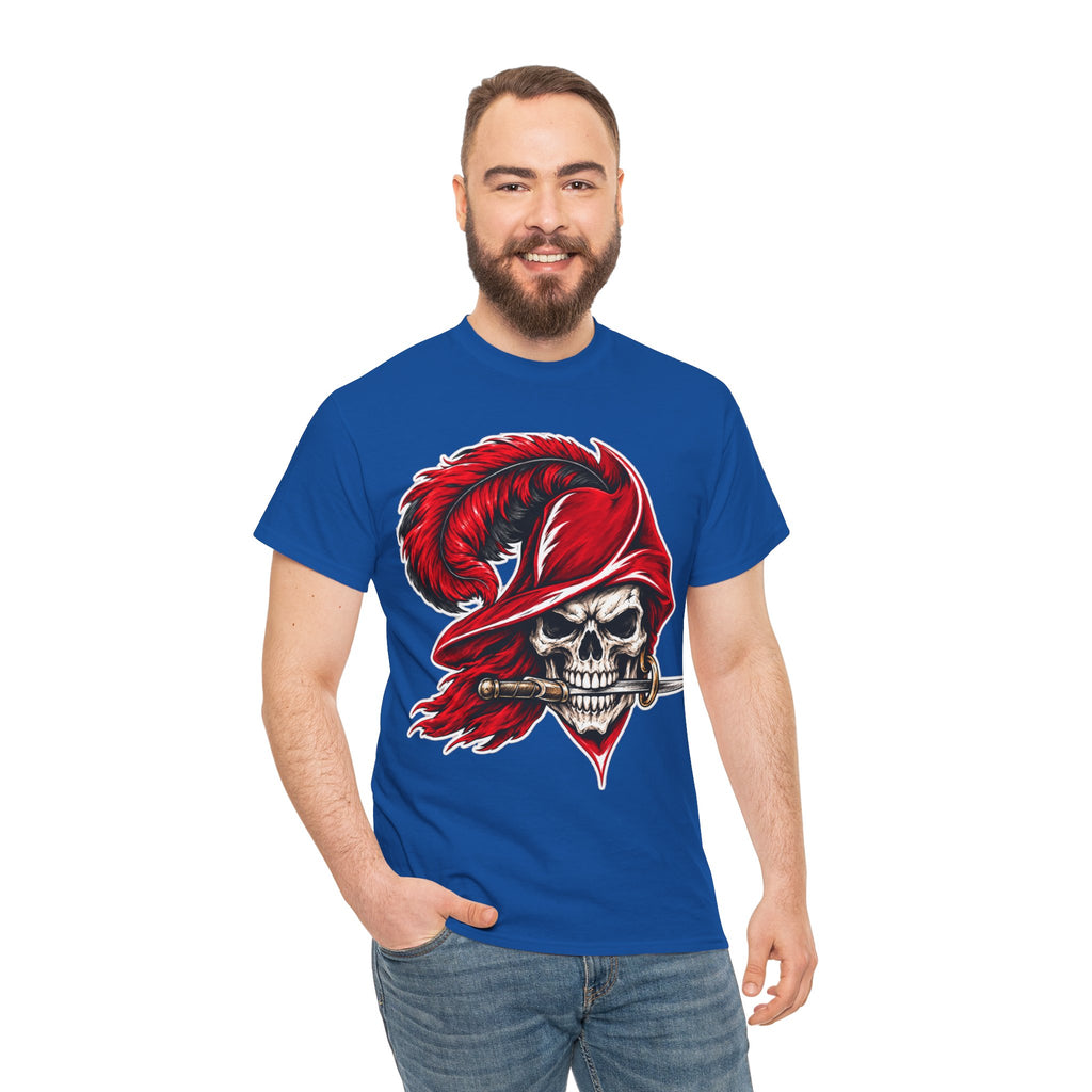 Skull Pirate Tee — Red Feathered Bandana Skull T‑Shirt
