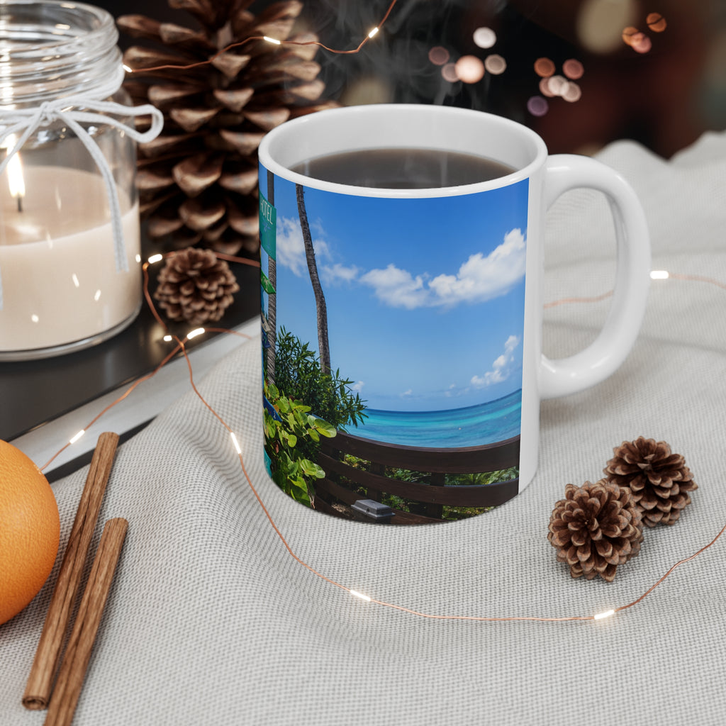 Barbados Beach Signpost Ceramic Mug — Tropical Barbados Coffee Cup (11oz & 15oz)