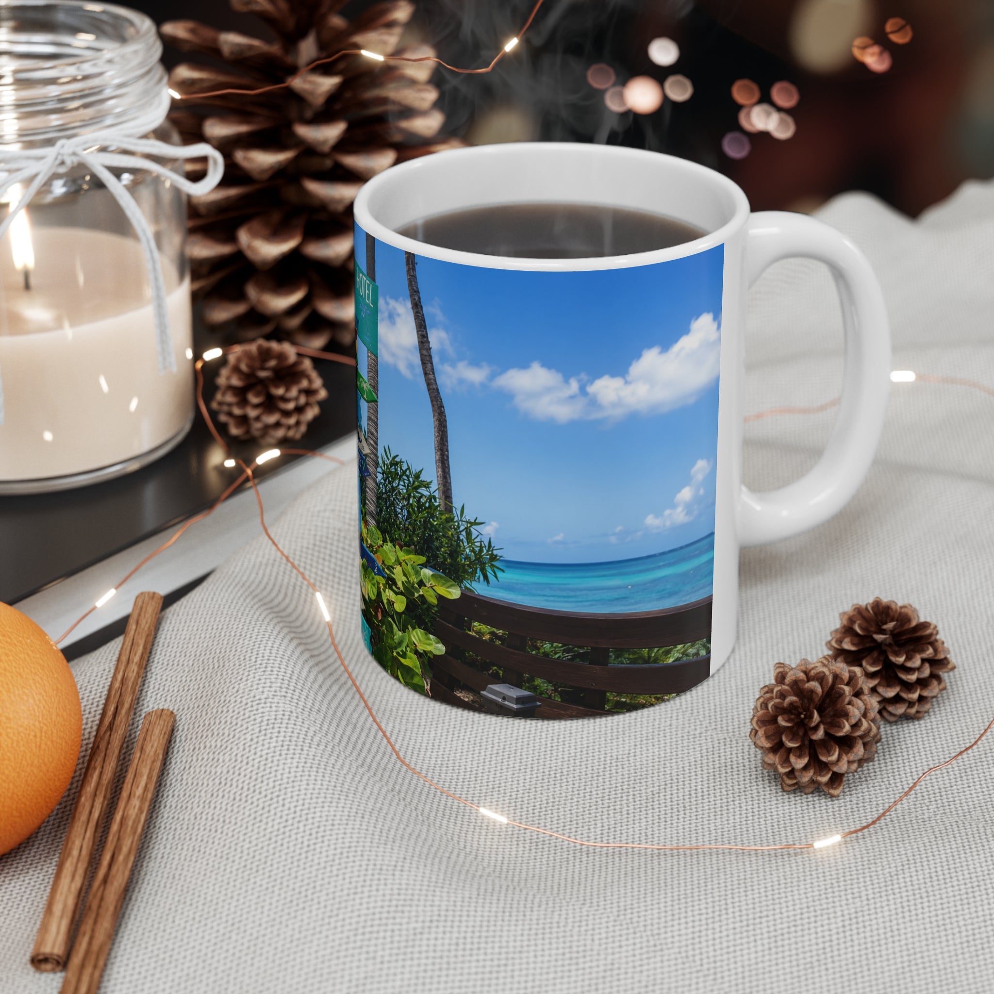 Barbados Beach Signpost Ceramic Mug — Tropical Barbados Coffee Cup (11oz & 15oz)