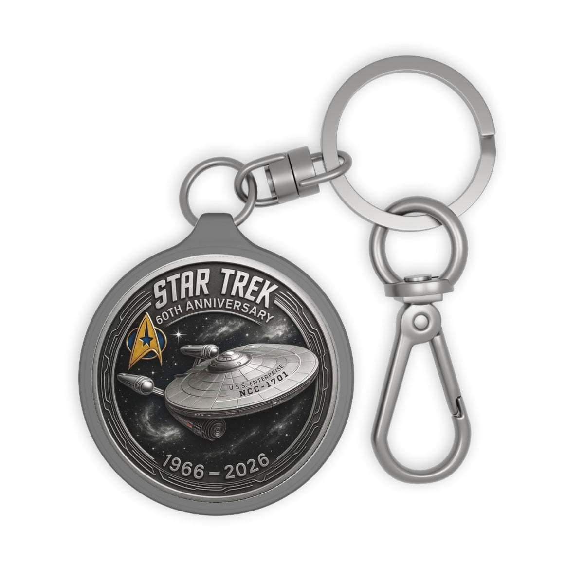 Star Trek 60th Anniversary Keyring Tag – USS Enterprise NCC-1701 Commemorative Keychain (1966–2026)
