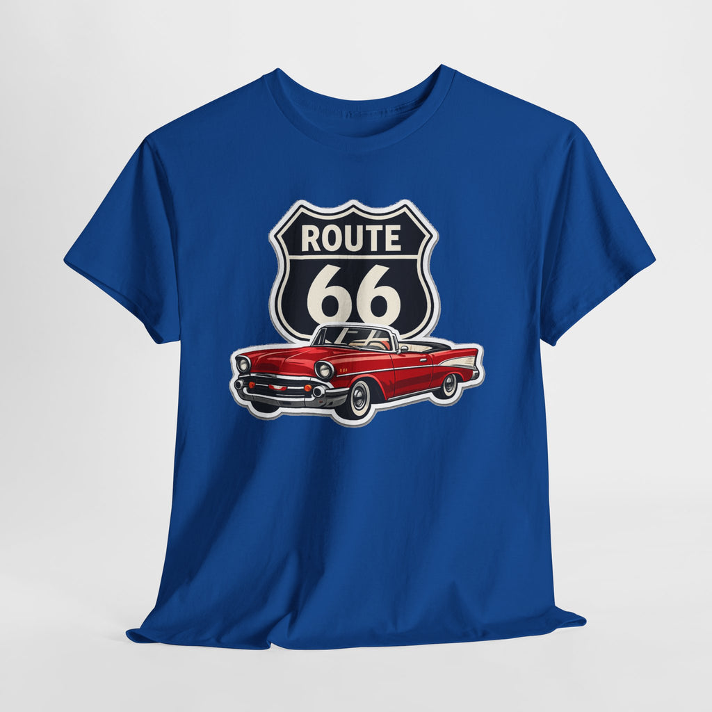 Route 66 Classic Car T‑Shirt — Retro Red Convertible Road Trip Tee