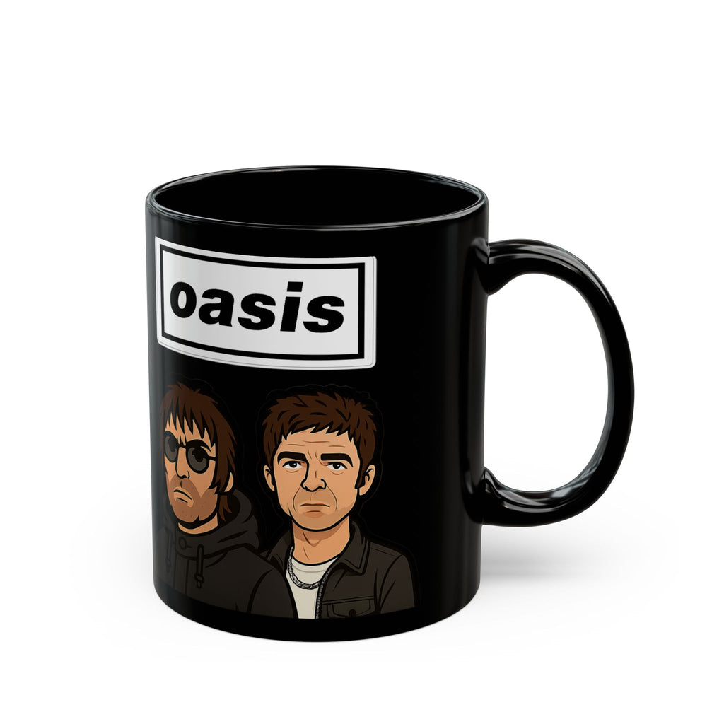 Oasis Inspired Cartoon Band Black Mug — Liam & Noel Ceramic Coffee Cup (11oz/15oz)