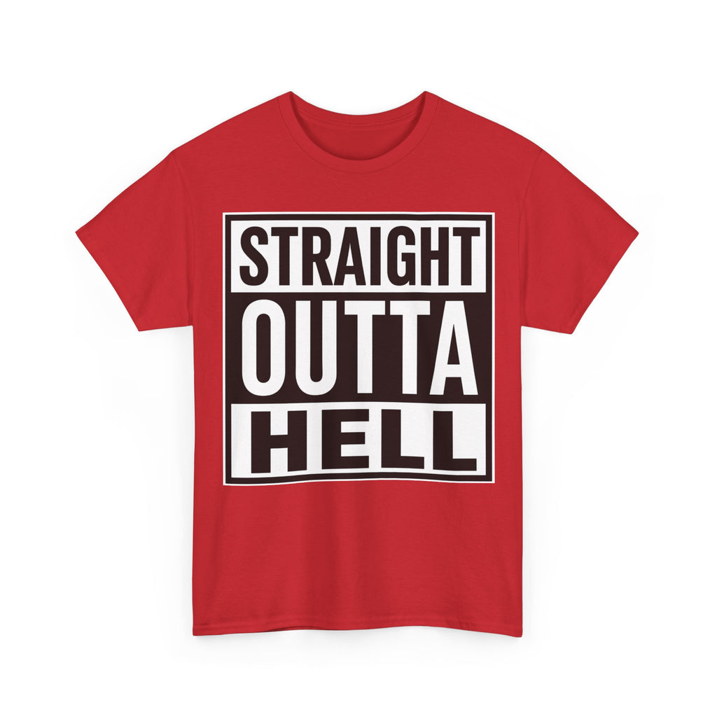 Straight Outta Hell T-Shirt — Bold Gothic Graphic Tee