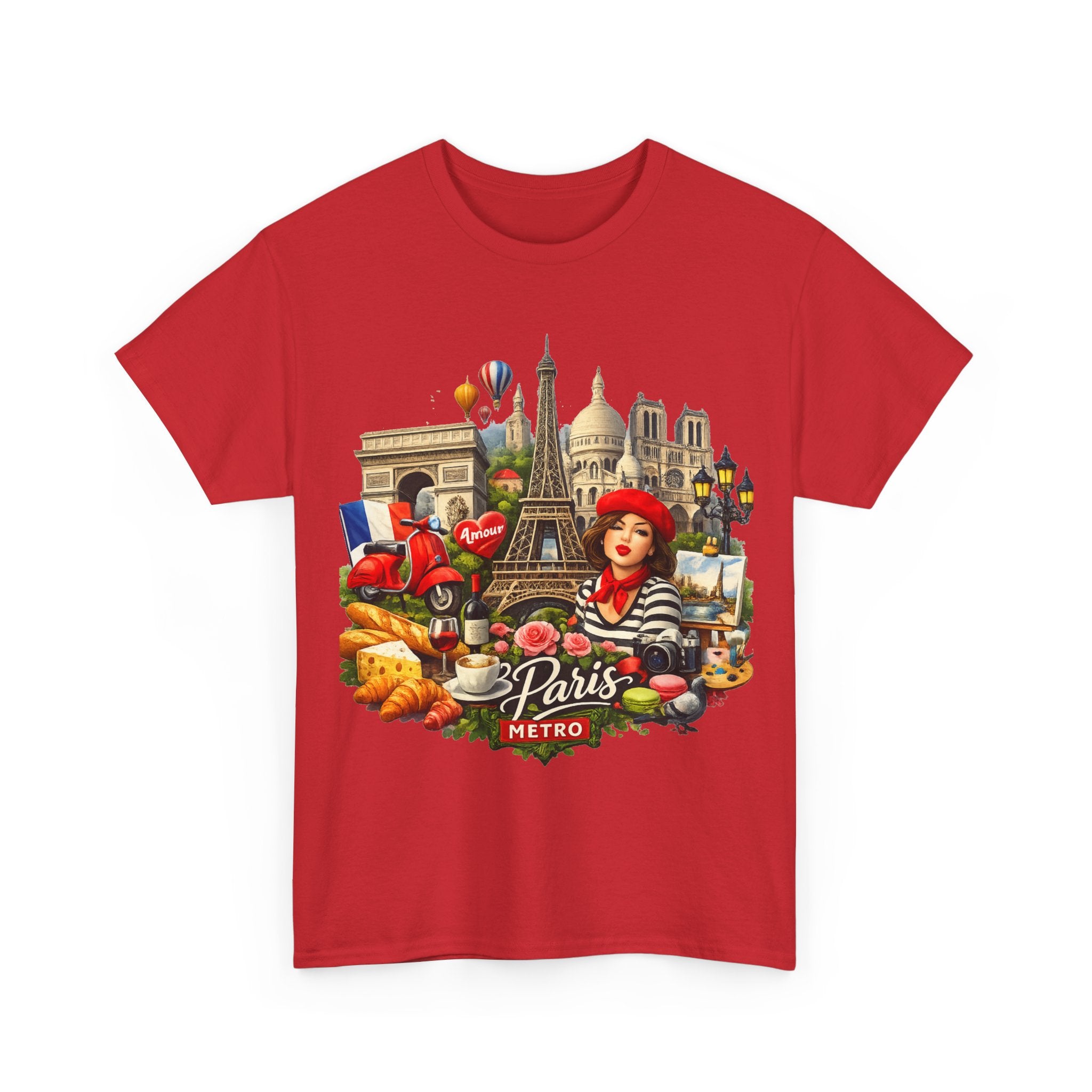 Paris Montage Tee — Eiffel Tower, Croissant & Metro Vintage Travel T‑Shirt