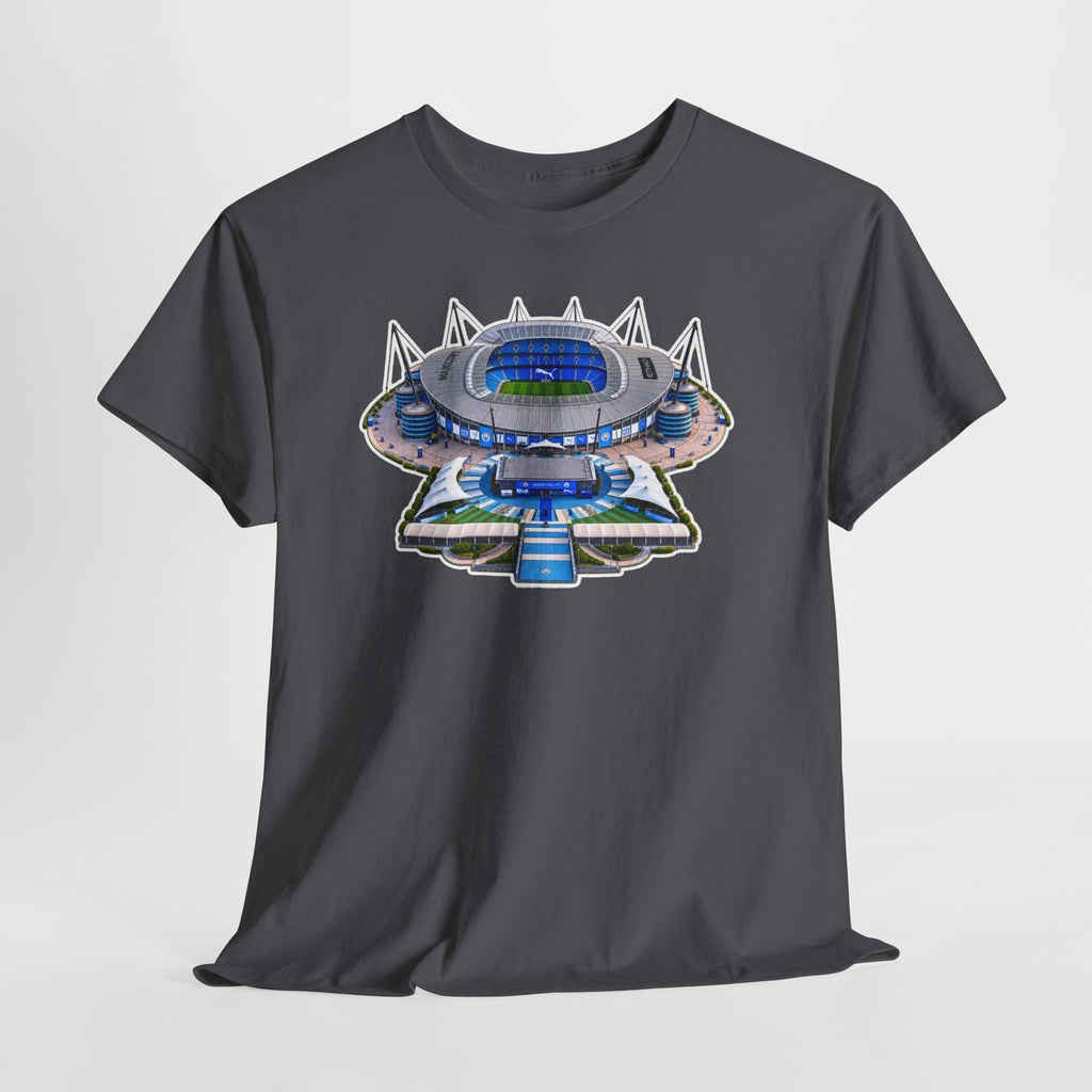 Manchester City Etihad Stadium Illustration T-Shirt — Retro Soccer Arena Graphic Tee