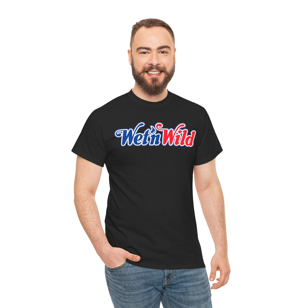 Wet 'n Wild Retro Script T-Shirt — Red & Blue Patriotic Graphic Tee