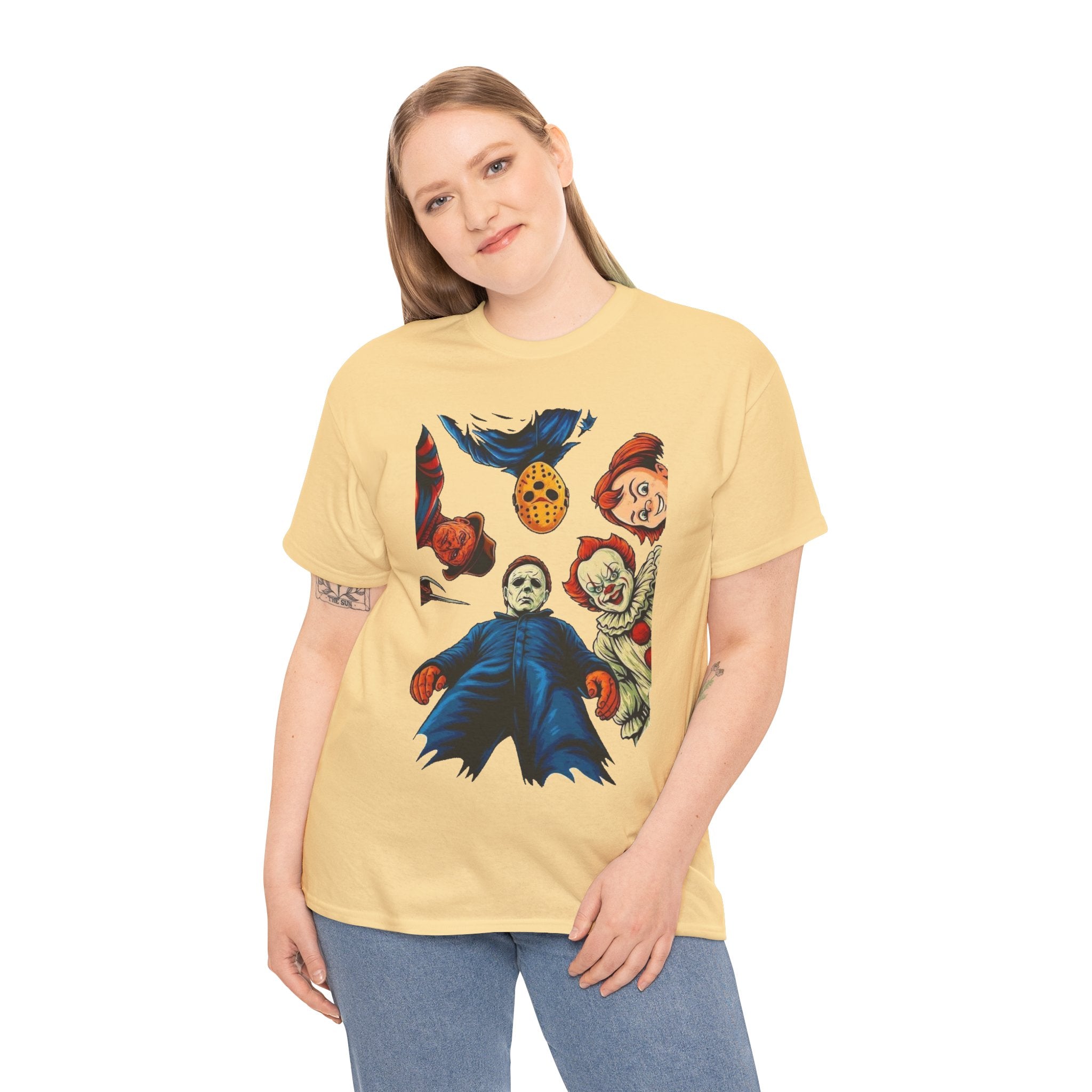 Horror Movie Icons Graphic Tee — Michael Myers, Jason & Classic Clowns Halloween T-Shirt