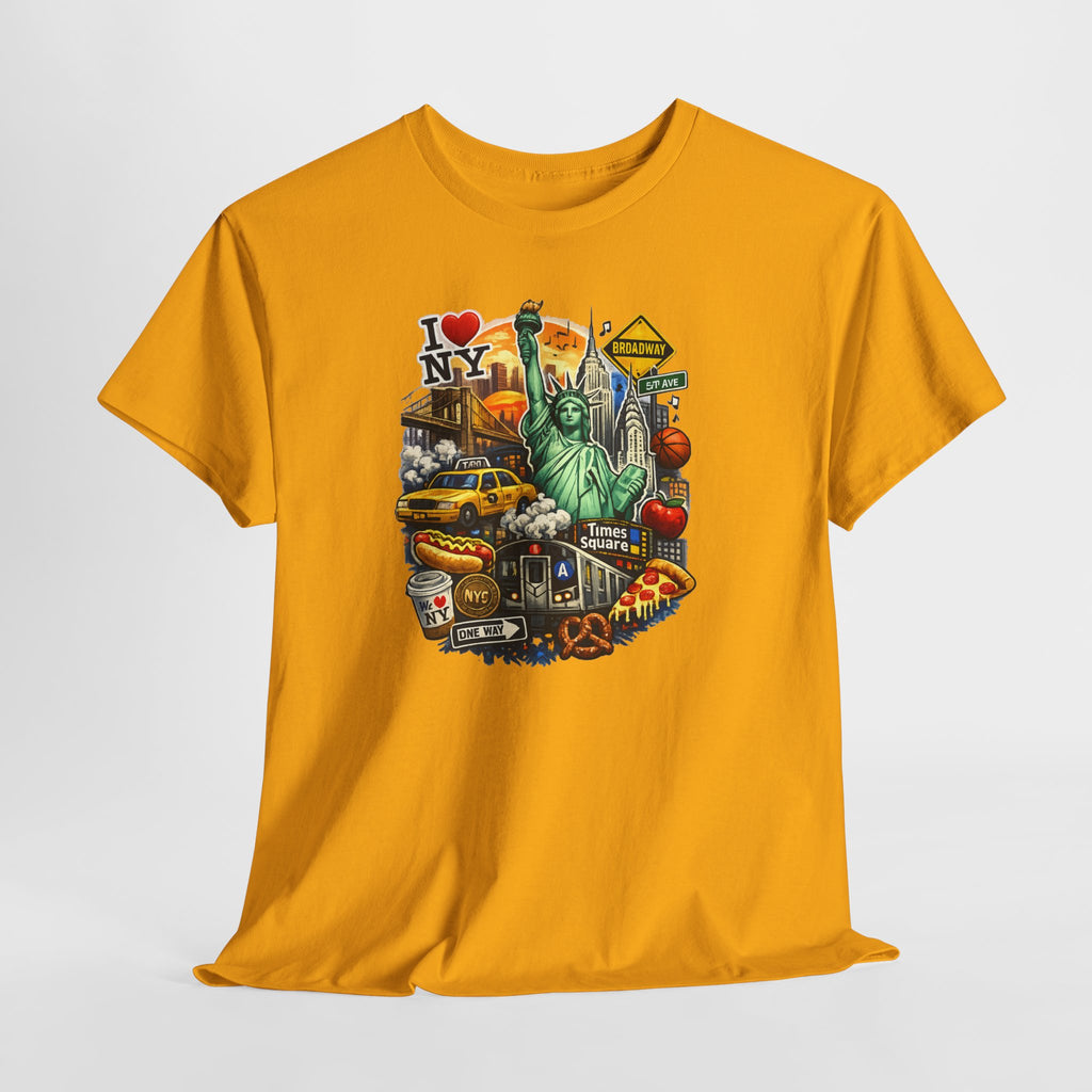 New York City Icons T-Shirt — Statue of Liberty, Taxi & I  NY Collage Tee
