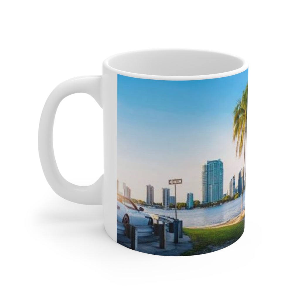Miami Skyline Palm Tree Coffee Mug — City Waterfront Ceramic Mug (11oz & 15oz)