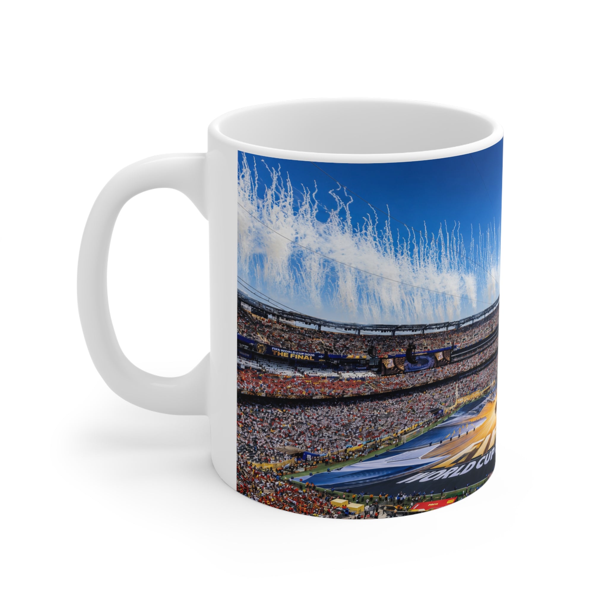 World Cup Final 2026 Stadium Celebration Ceramic Coffee Mug — Panoramic Crowd & Fireworks 11oz/15oz
