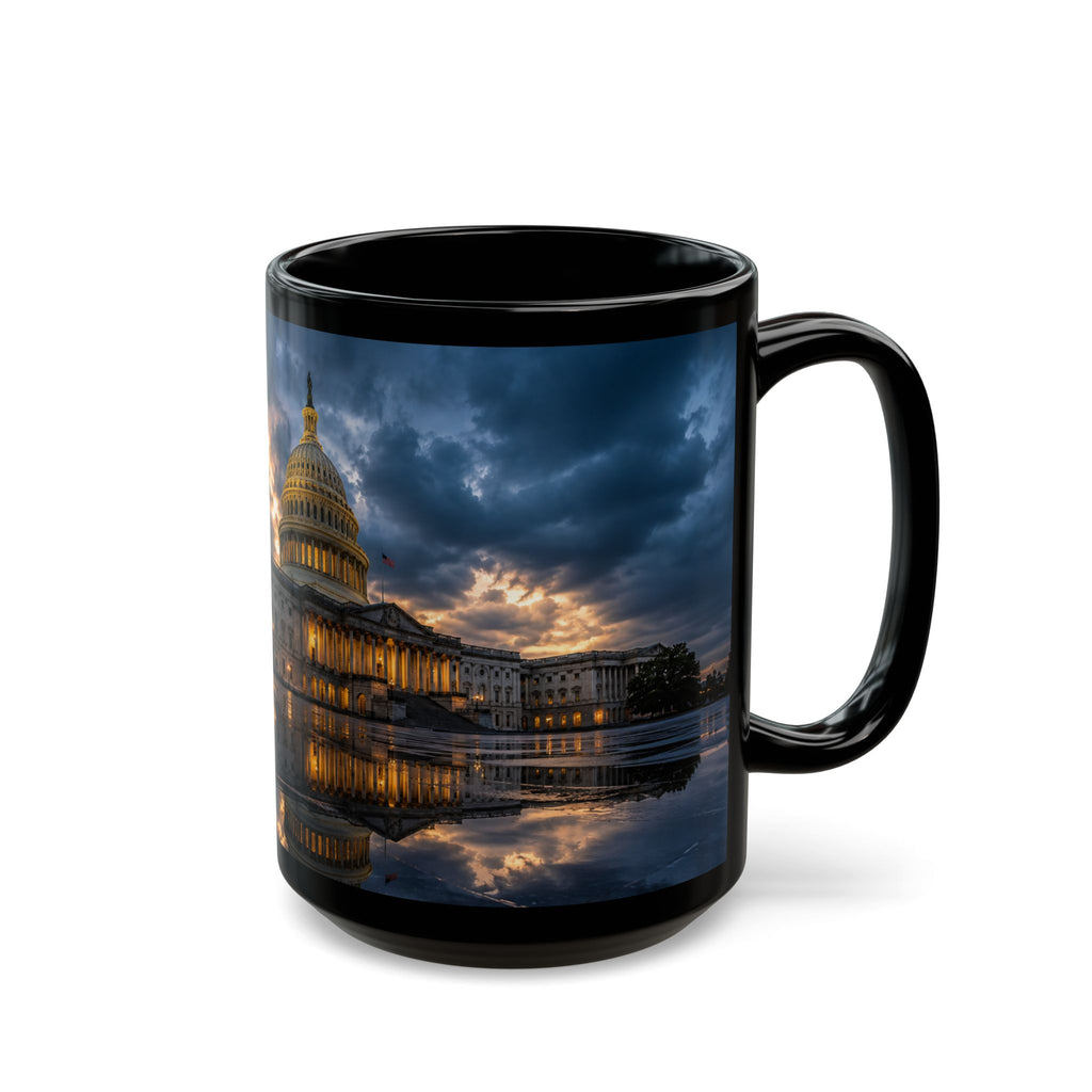US Capitol Reflection Black Mug — Washington D.C. Skyline Coffee Cup (11oz, 15oz)
