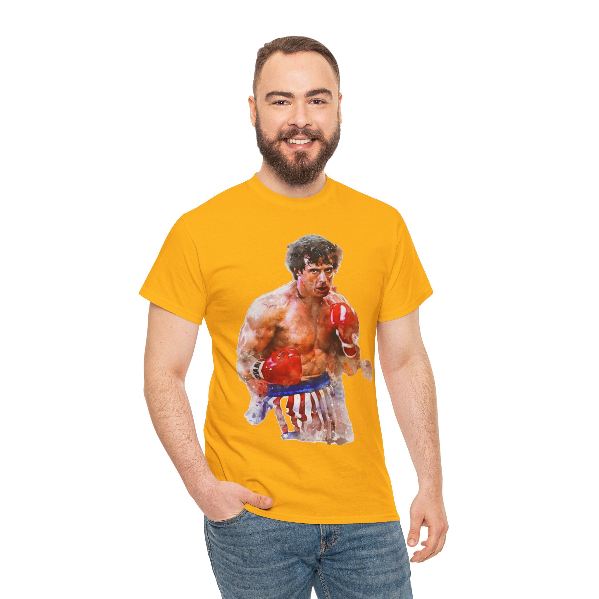 Boxer Rocky Painting T‑Shirt — Vintage American Flag Boxing Tee