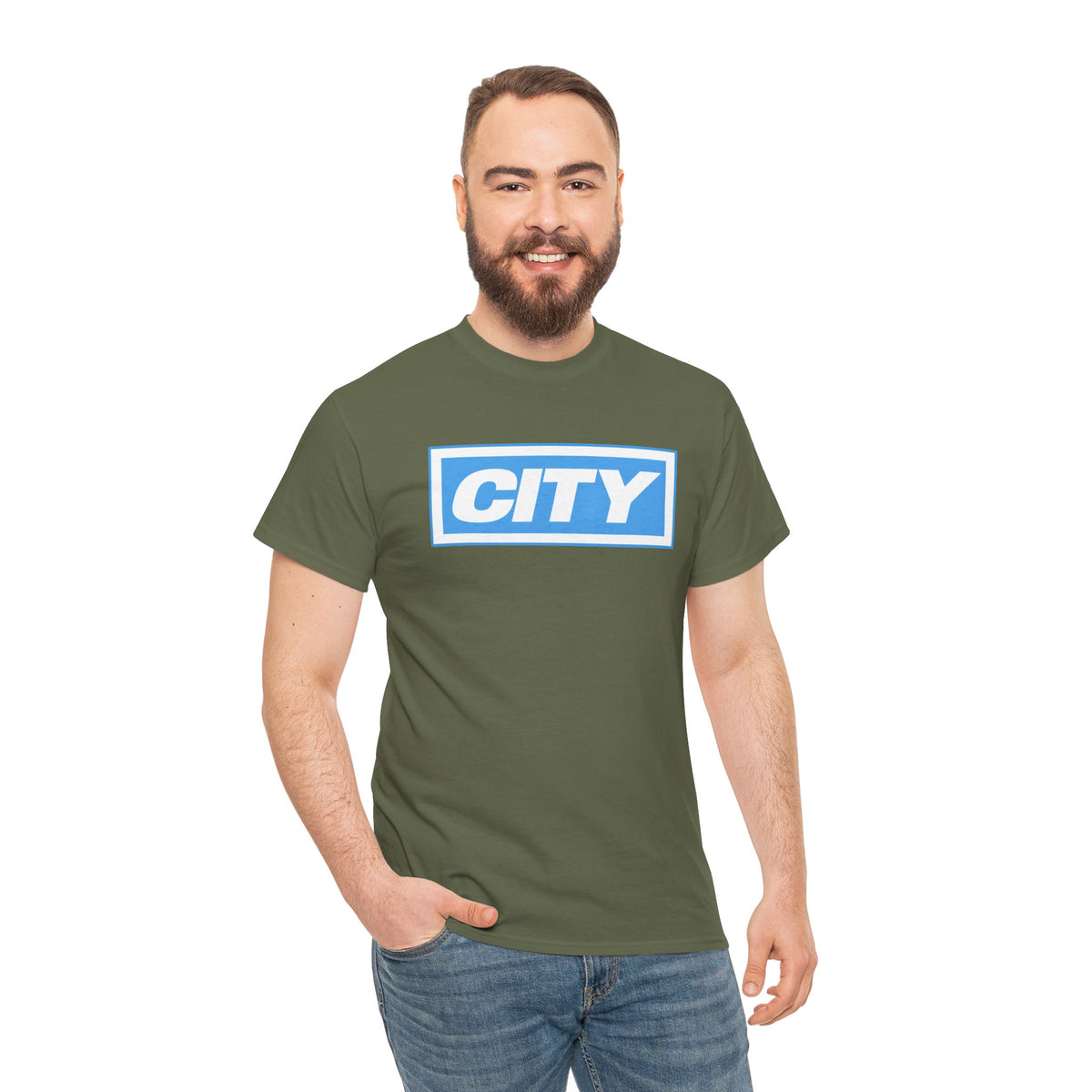 City Logo T-Shirt — Bold Blue Box Graphic Tee