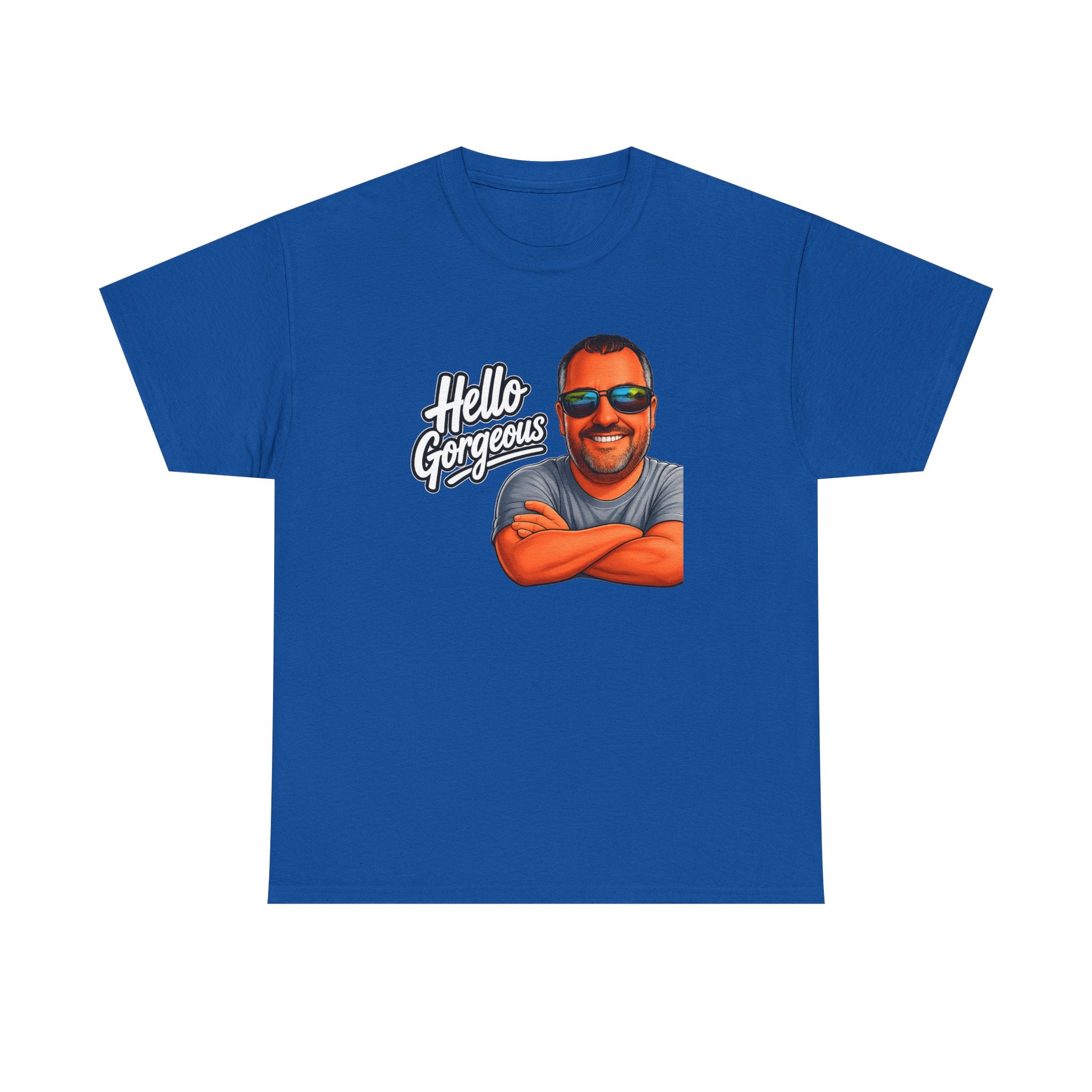 Hello Gorgeous Graphic Tee — Funny Retro Portrait T‑Shirt