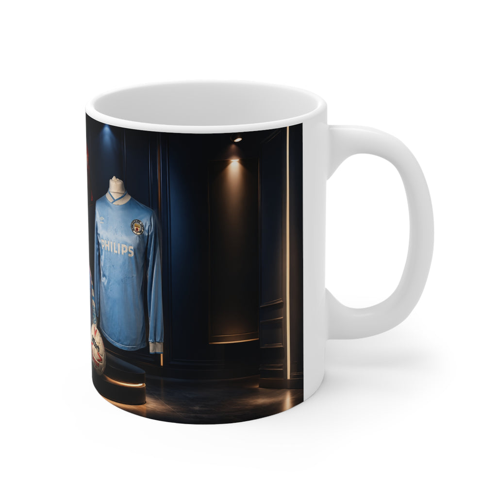Manchester City Retro Soccer Jersey Display Ceramic Mug — Vintage Philips Football Memorabilia, 11oz/15oz