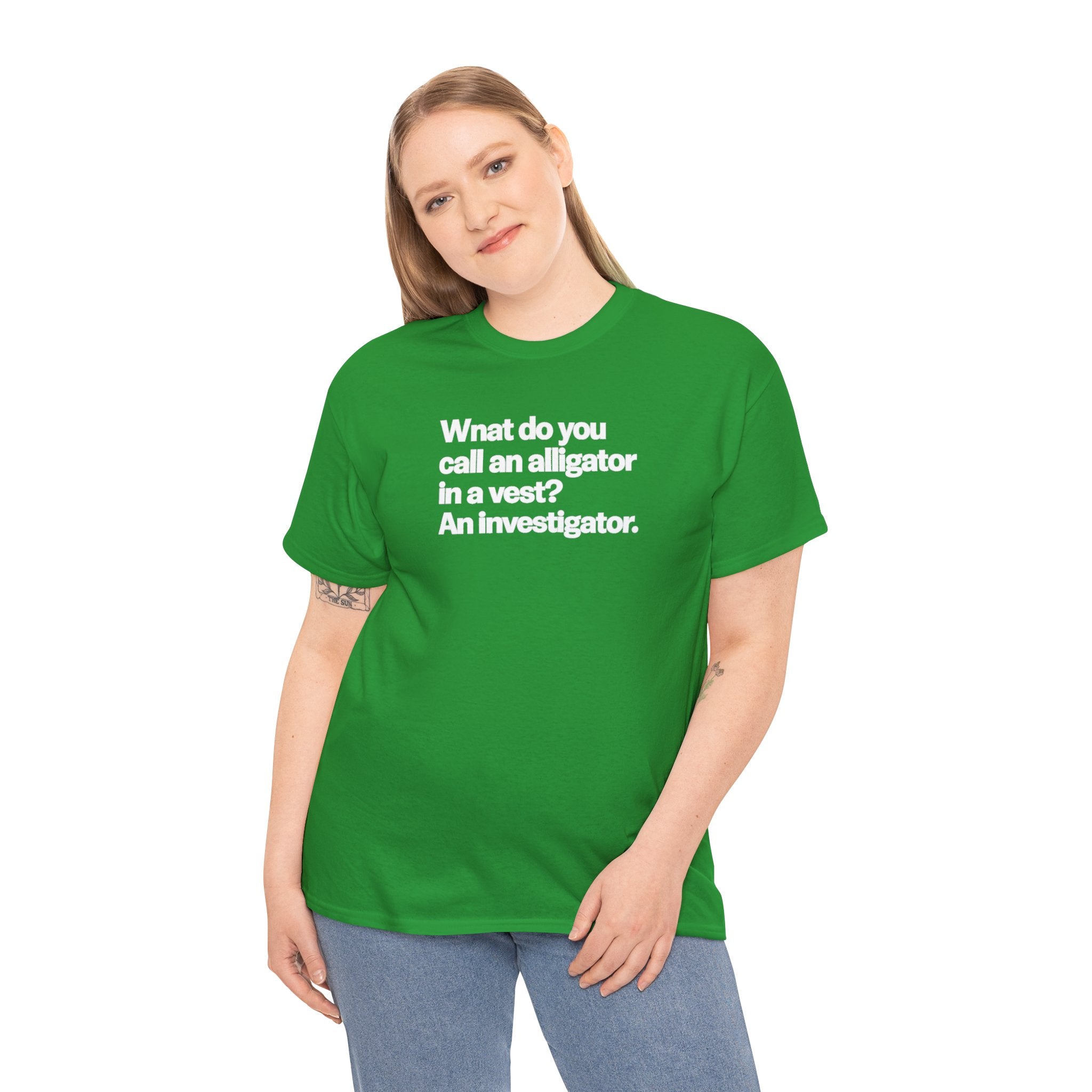 What do you call an Alligator White Minimalist Funny Tee — Subtle Embossed Text Casual T-Shirt