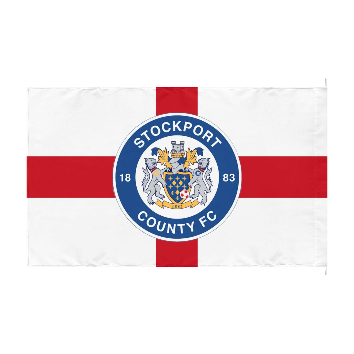 Stockport County FC Double-Sided Flag – St George Cross Football Banner (1883 Crest)