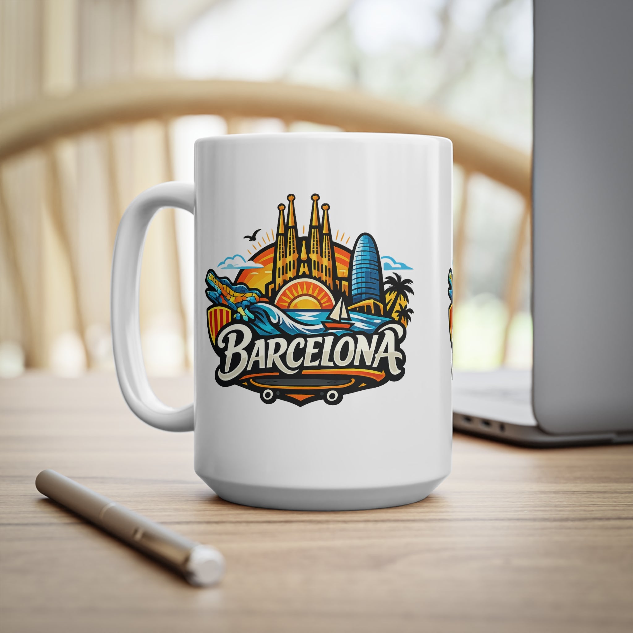 Barcelona Skyline Coffee Mug — Colorful Travel Souvenir 11oz/15oz