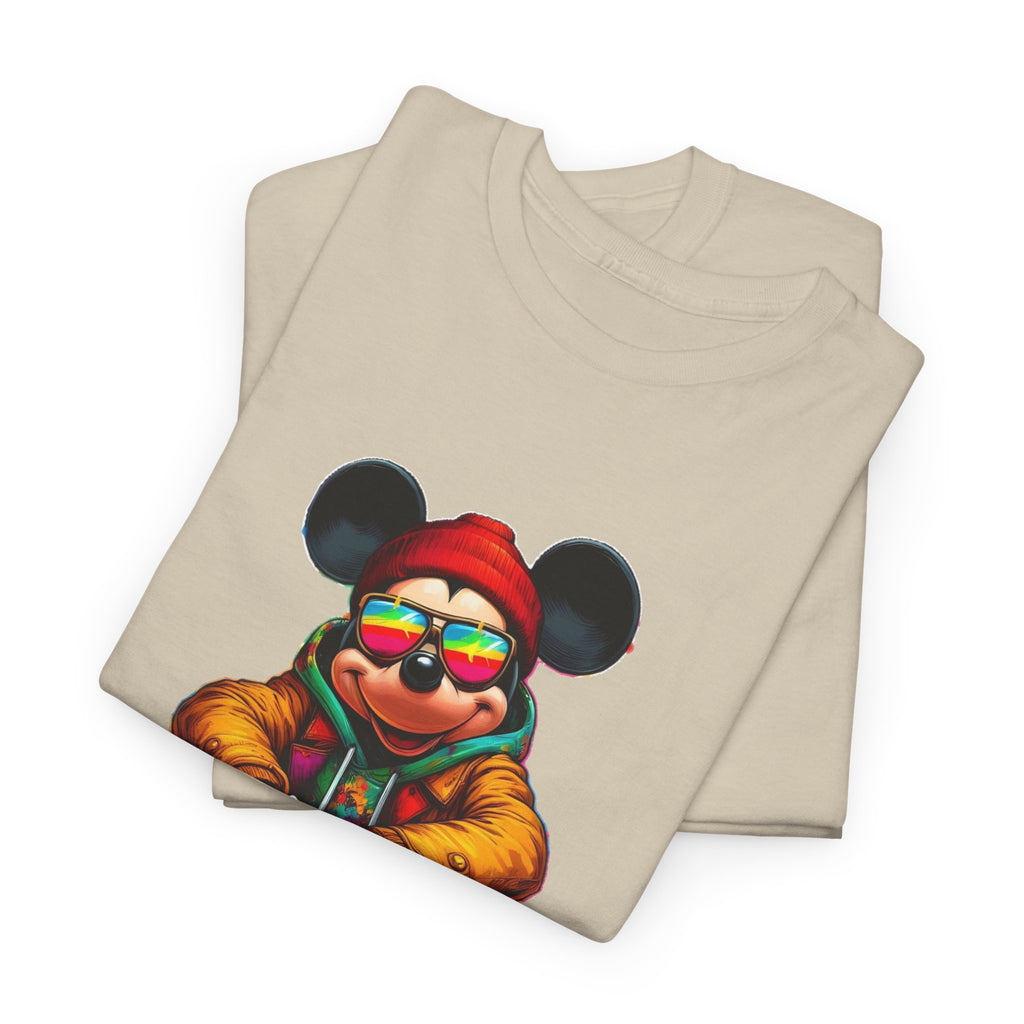 Mickey Mouse Streetwear Graphic Tee — Hip-Hop Mouse Character Sitting in Sneakers