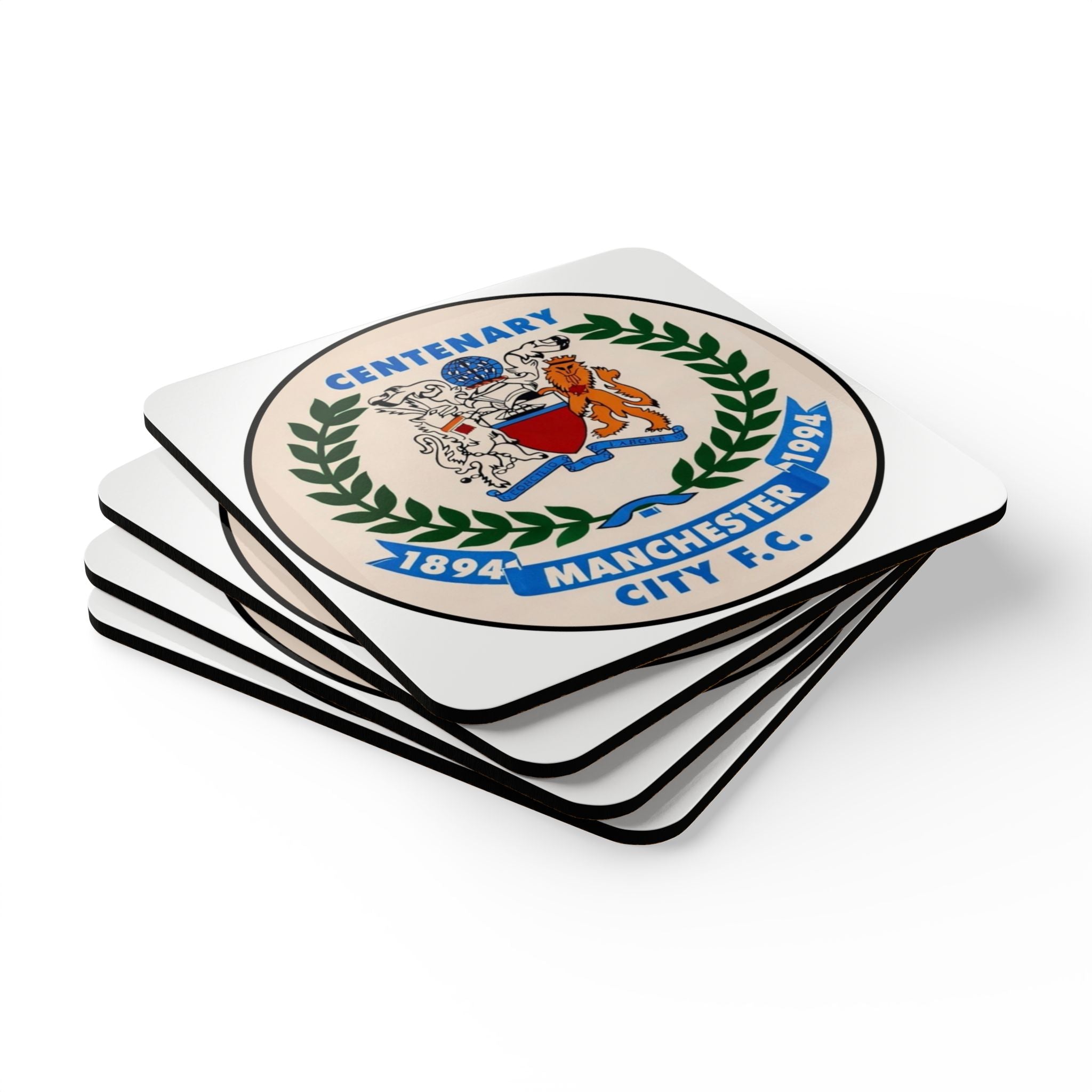 Manchester City FC Centenary Cork Coaster Set — 1894–1994 Football Crest Coasters