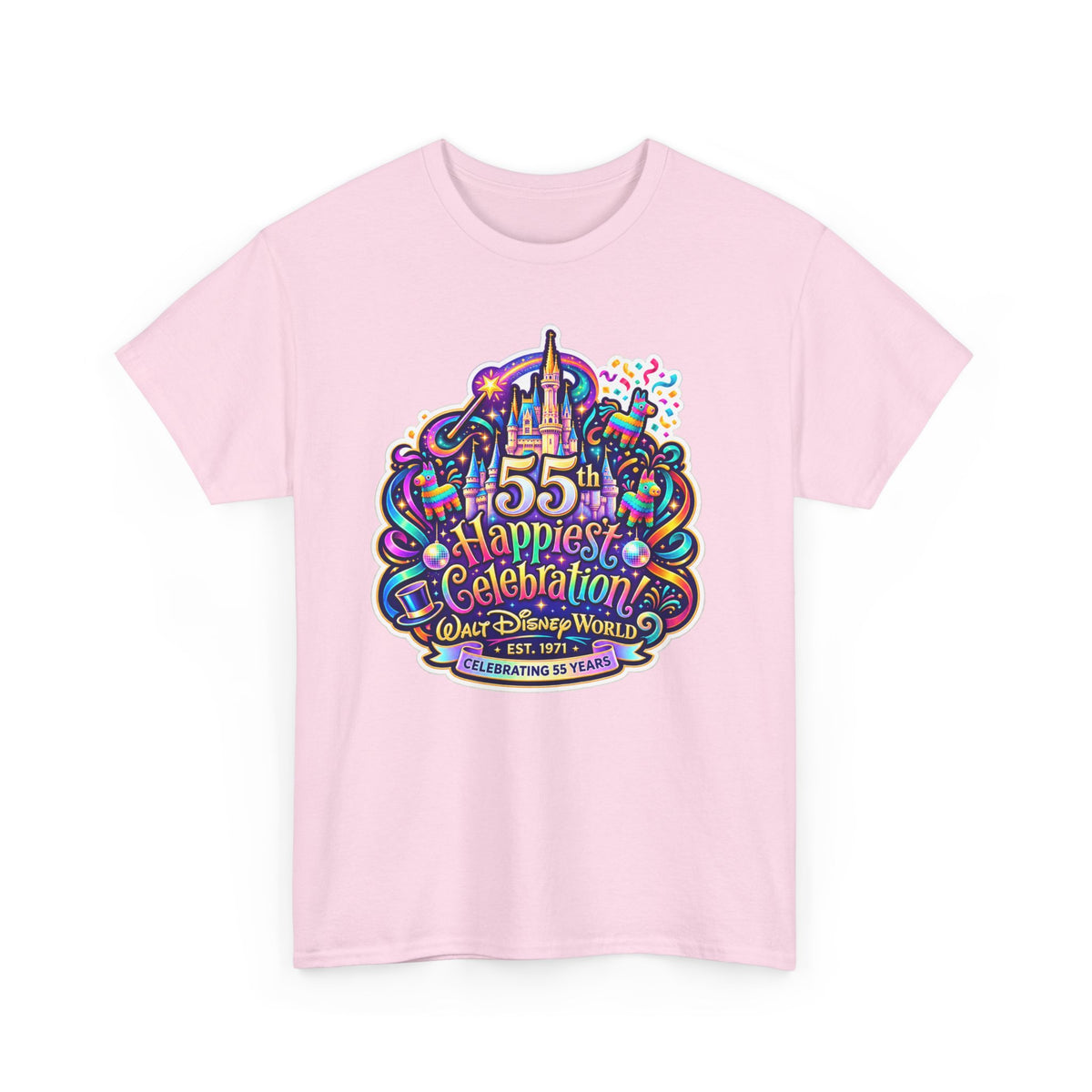 T-Shirt — "55th Happiest Celebration" Colorful Anniversary Castle Graphic Tee