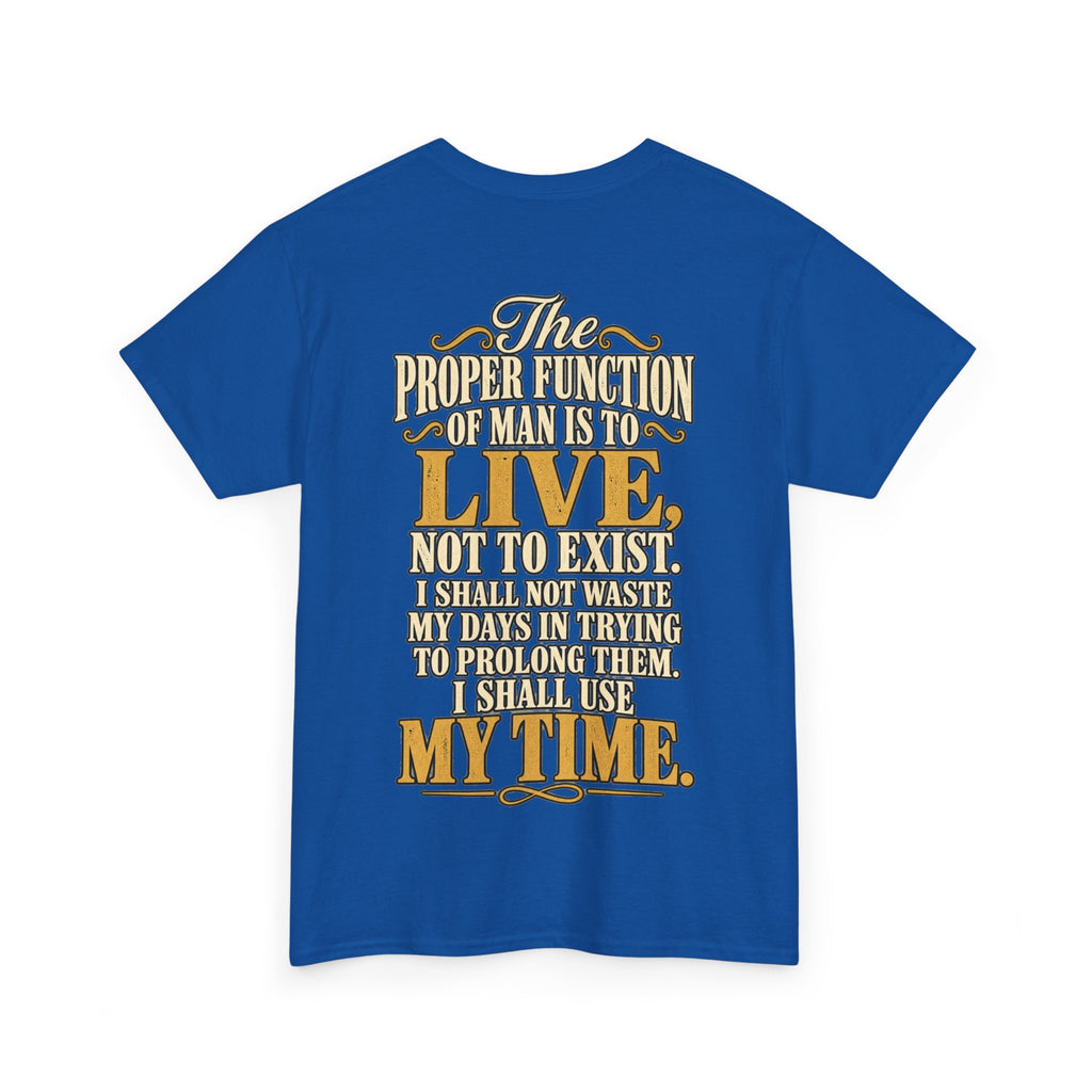 007 Gun Logo T-Shirt — "The Proper Function of Man Is to Live" Quote Tee