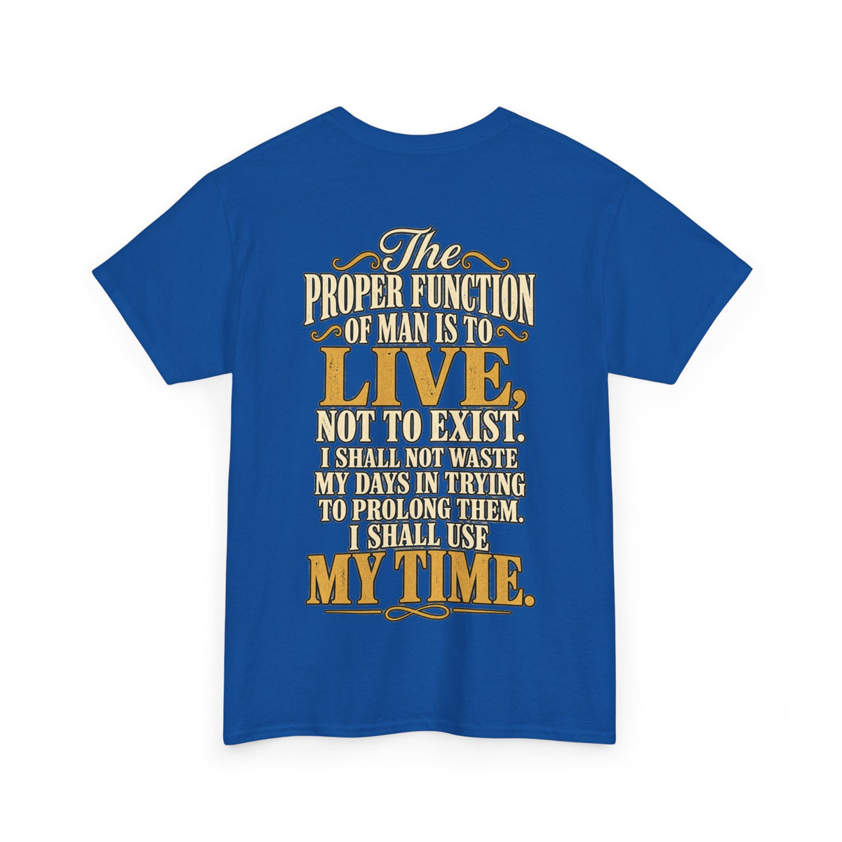 007 Gun Logo T-Shirt — "The Proper Function of Man Is to Live" Quote Tee