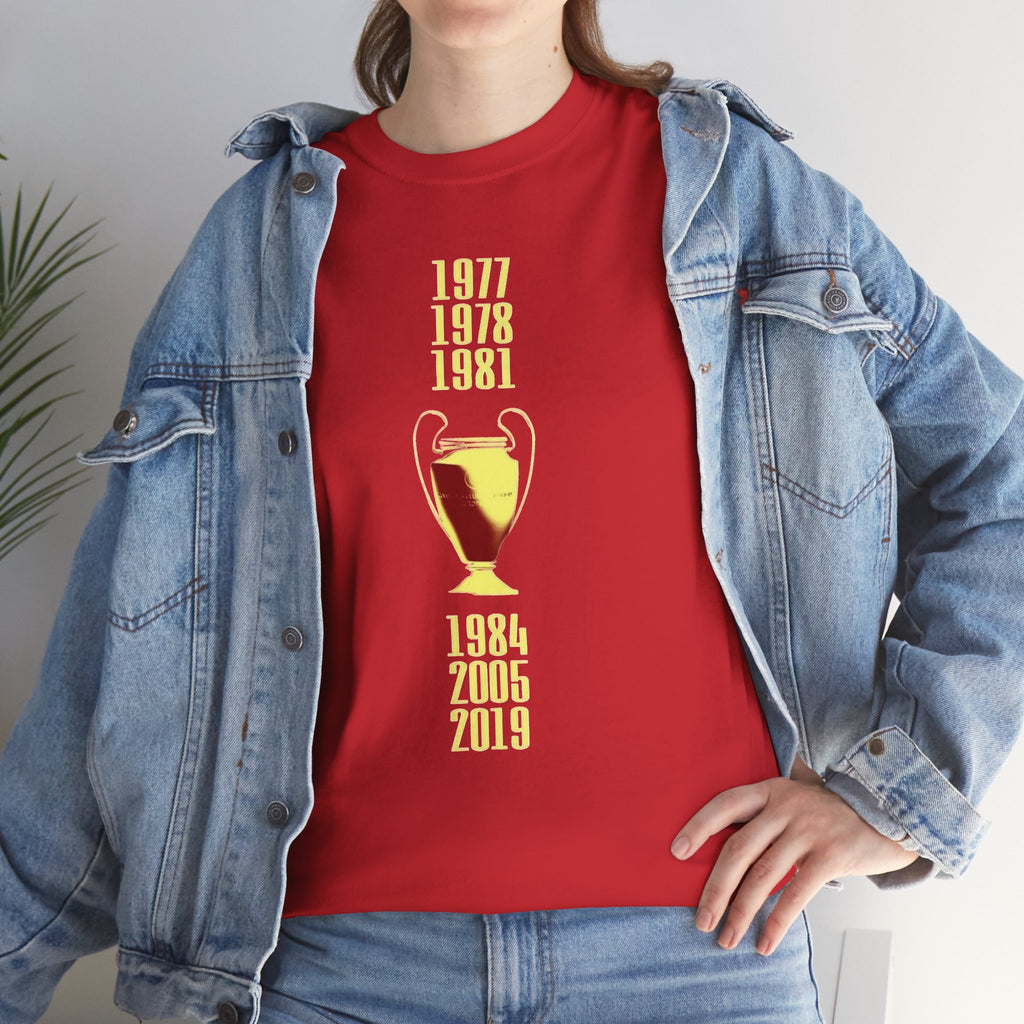 Liverpool Champions Of Europe Trophy Tee — Years 1977, 1978, 1981, 1985, 2005 & 2019