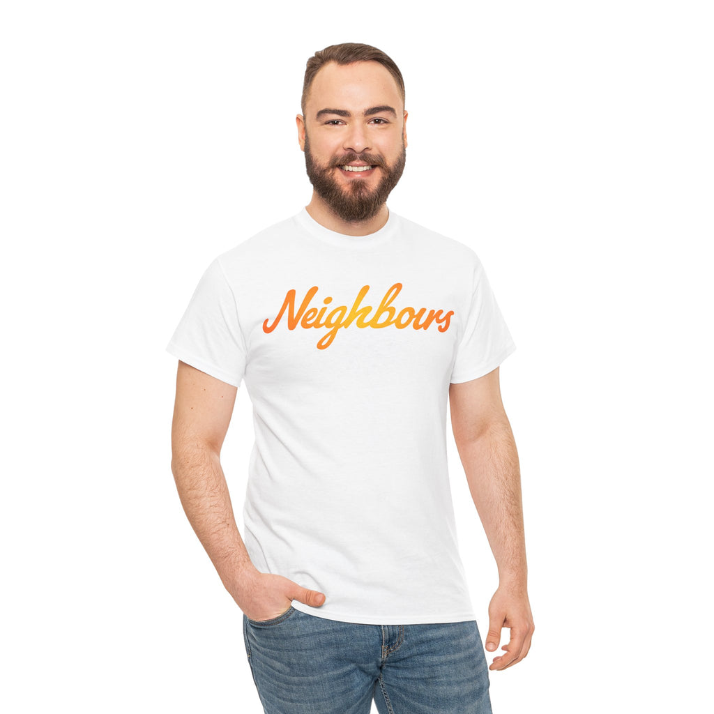 Neighbours Script T‑Shirt — Retro Orange Neighborhood Tee