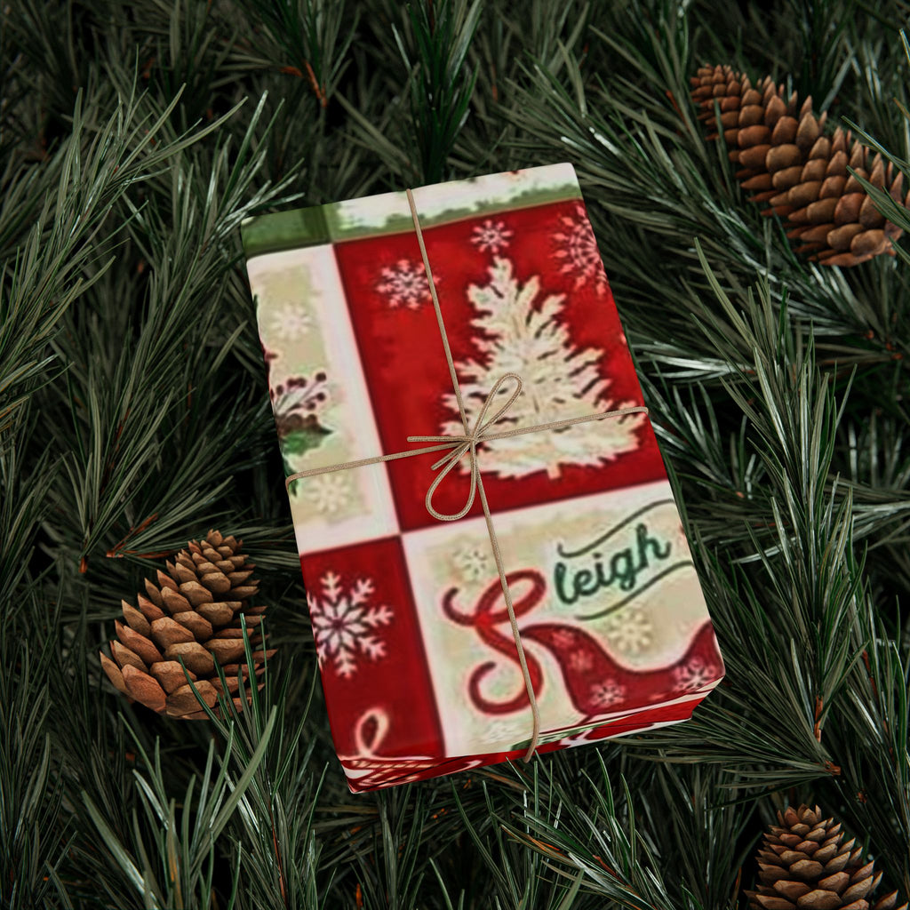 Christmas Patchwork Wrapping Paper Roll — Joy & Peace Holiday Gift Wrap