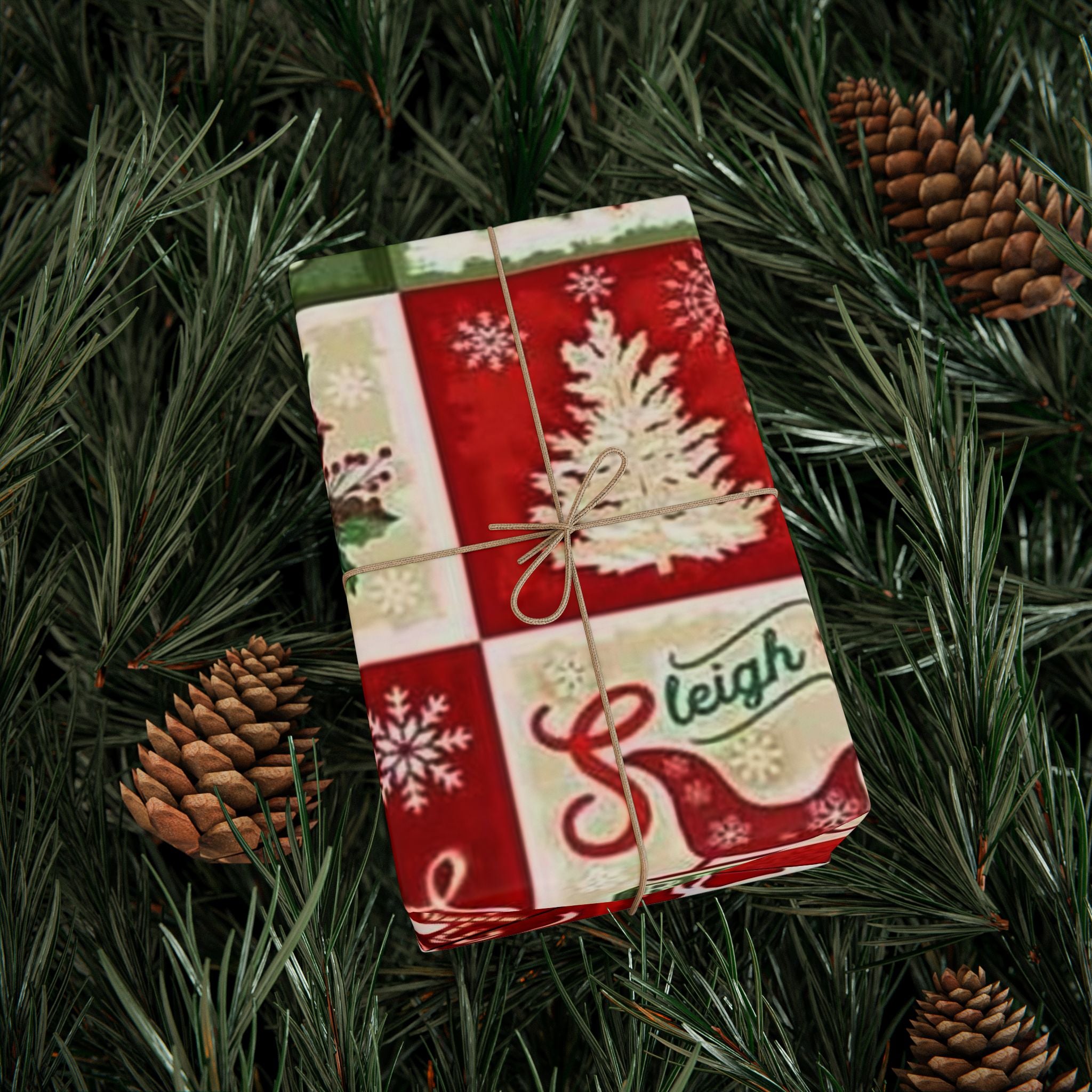 Christmas Patchwork Wrapping Paper Roll — Joy & Peace Holiday Gift Wrap