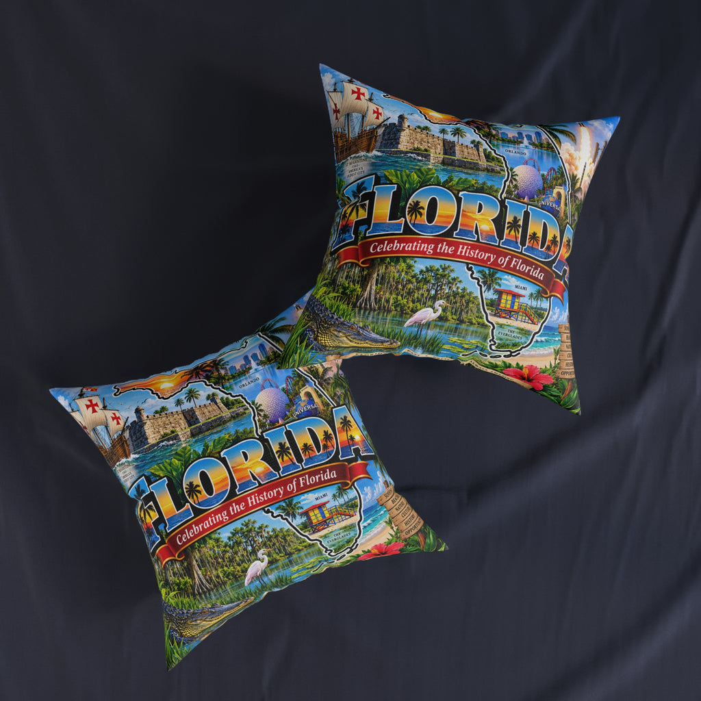 Florida Map Square Pillow — Vintage Travel State Throw Pillow