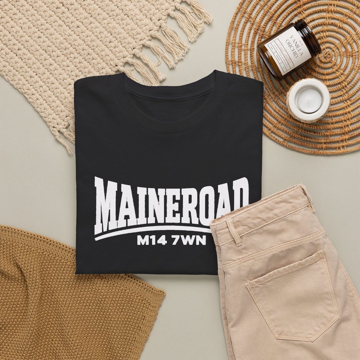 Maine Road Manchester City Cotton T-Shirt — M14 7WN Maine Graphic T-Shirt