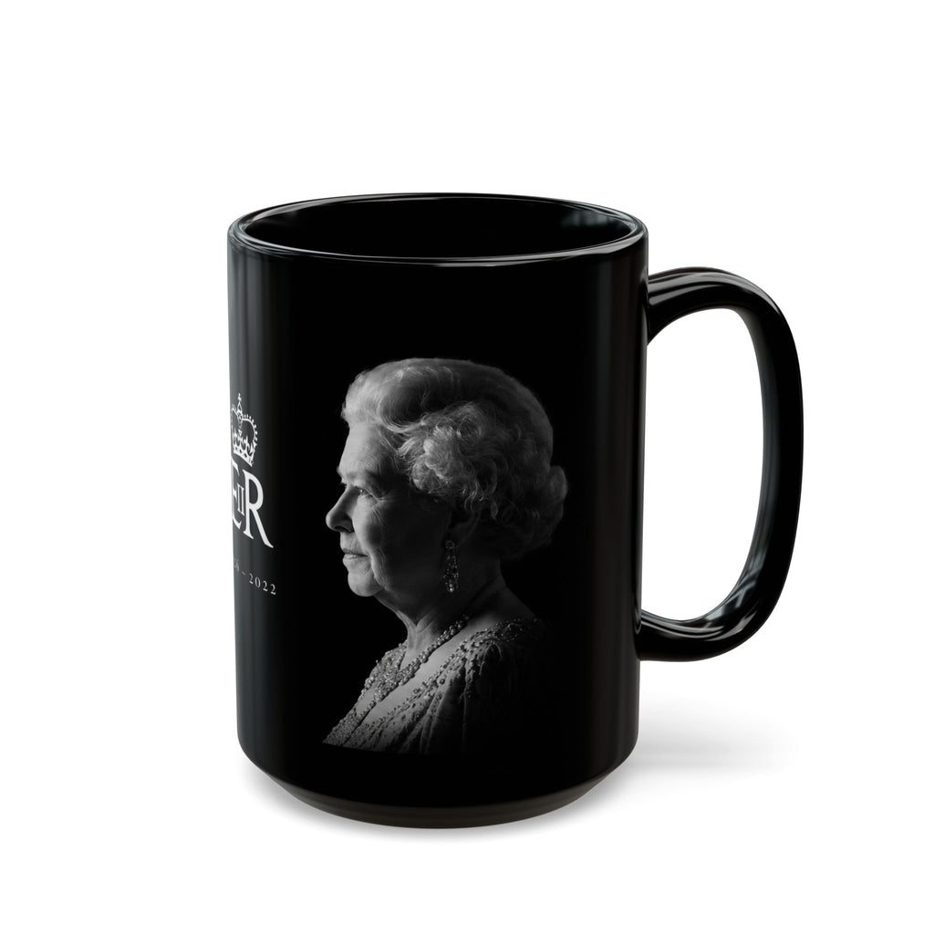 Queen Elizabeth II Memorial Black Mug – E II R Tribute Design (1926–2022)