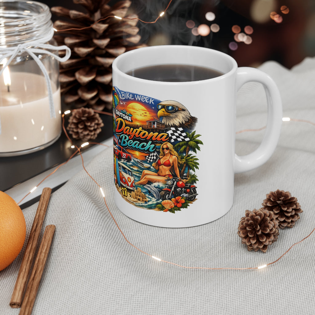 Daytona Beach Vintage Motorcycle & Surf Ceramic Coffee Mug — 11oz/15oz