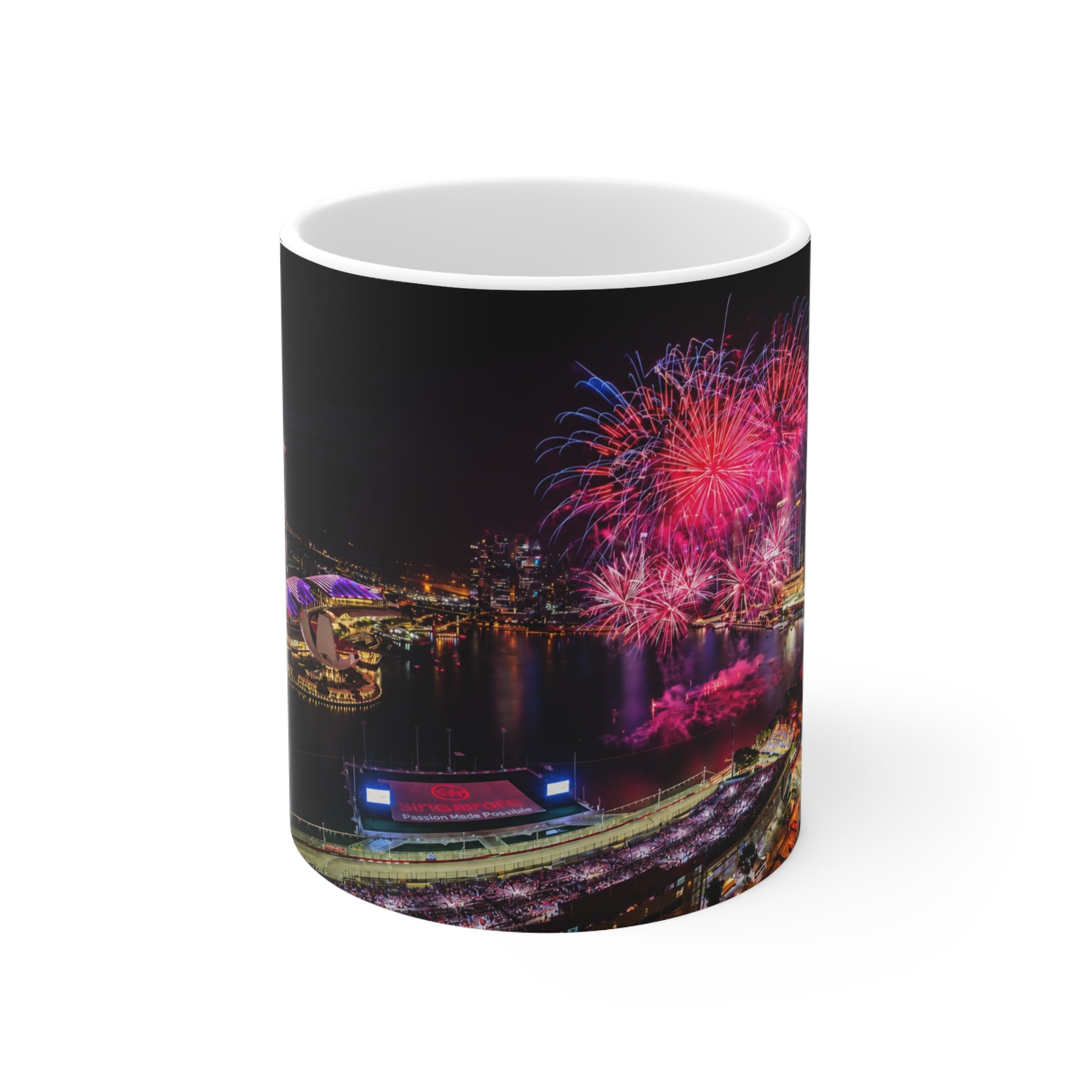 Singapore Night Skyline Coffee Mug — Marina Bay Fireworks 11oz/15oz