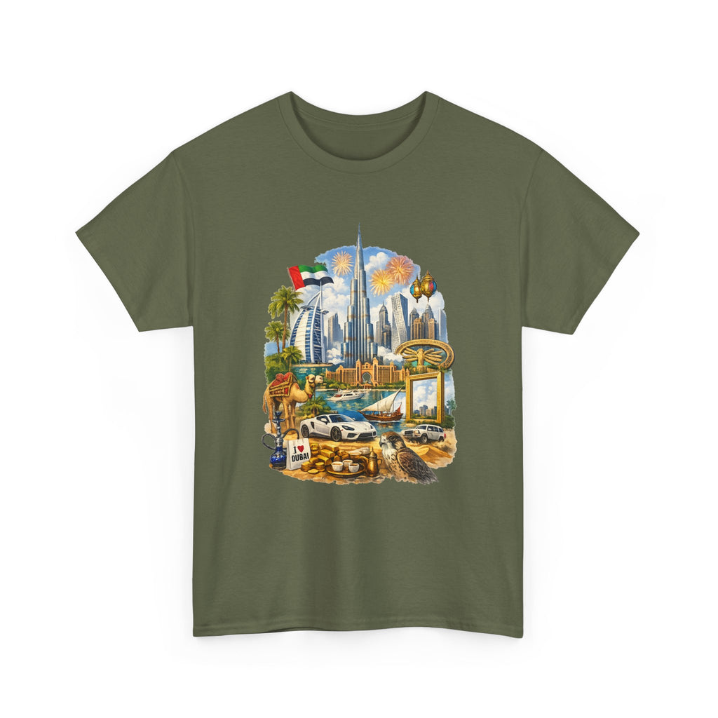 Dubai Skyline Beach Vacation T-Shirt – Retro Travel Collage Tee