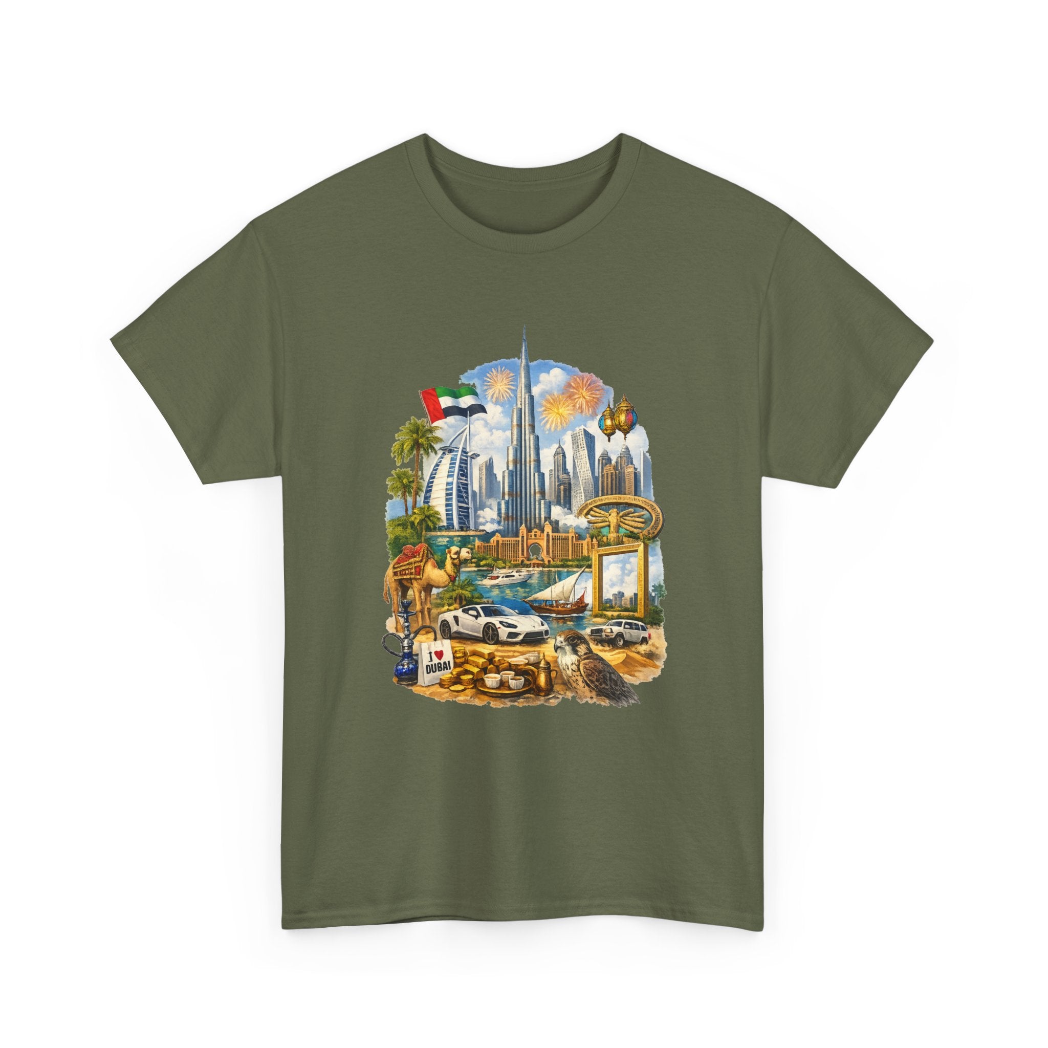 Dubai Skyline Beach Vacation T-Shirt – Retro Travel Collage Tee