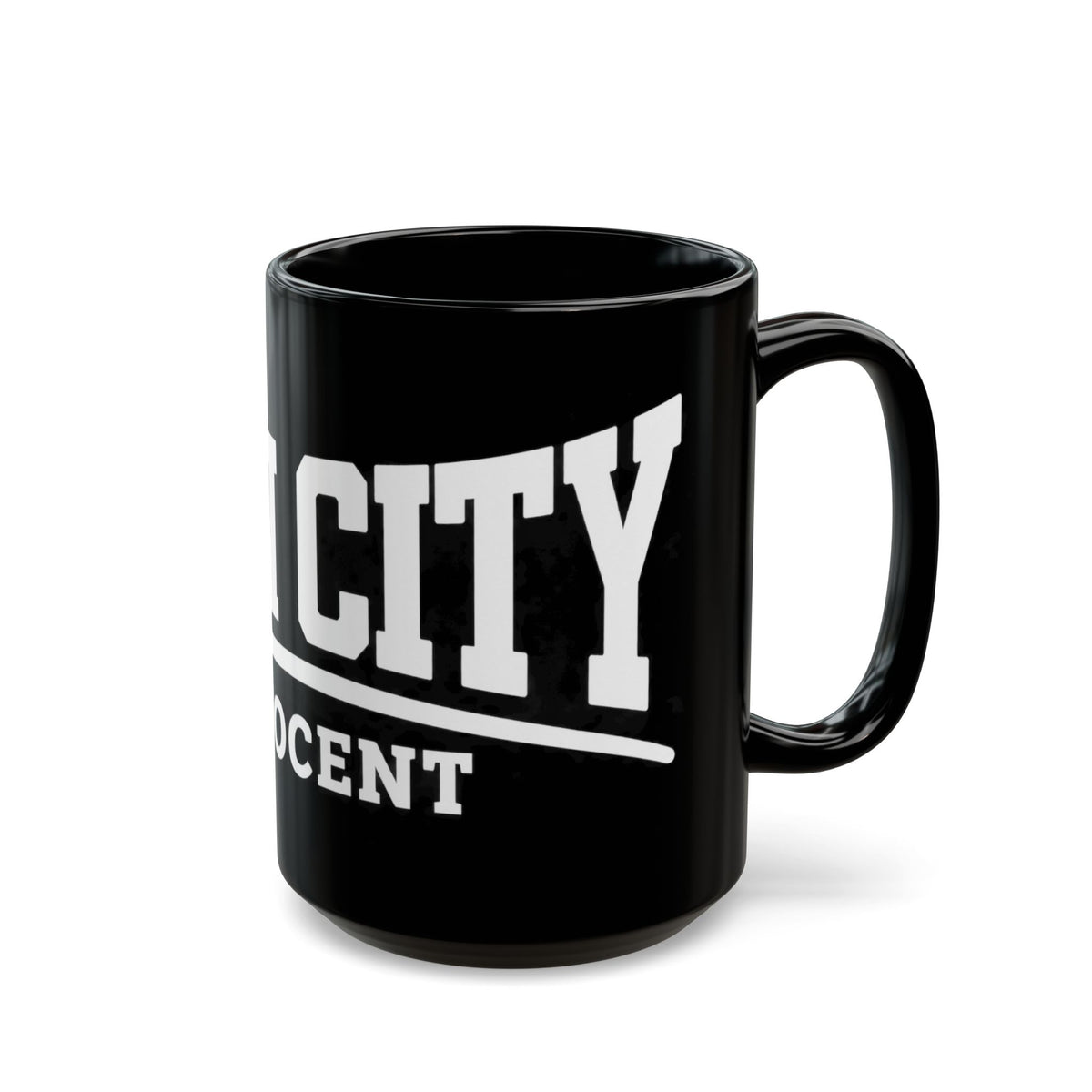 Black Mug — Man City 'Innocent' Bold Typography Coffee Cup