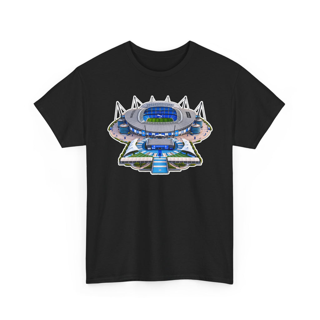 Manchester City Etihad Stadium Illustration T-Shirt — Retro Soccer Arena Graphic Tee